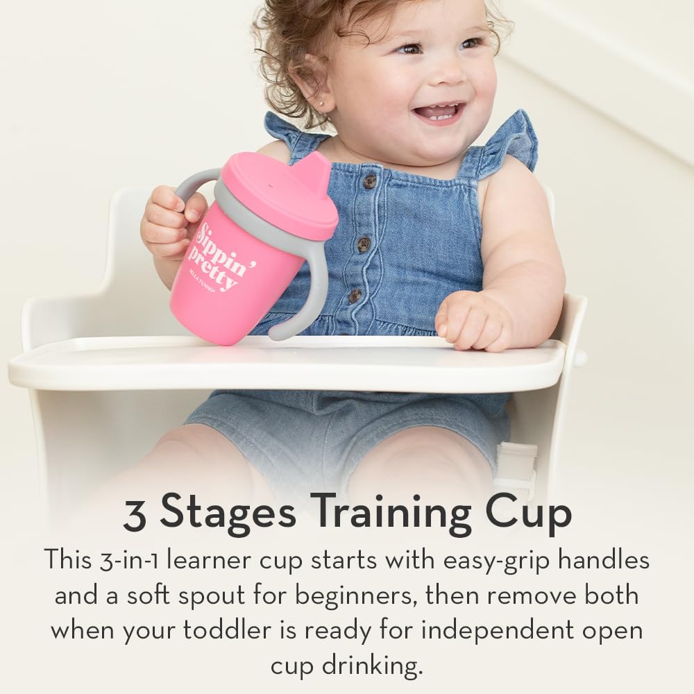 Sippy Cup by Bella Tunno, Silicone Training Cup with Transition Handles for Infants, Toddlers & Kids, Babies 6-12 Months & Toddlers 1-3 Years, Boys & Girls, Hello Sunshine, 8 oz