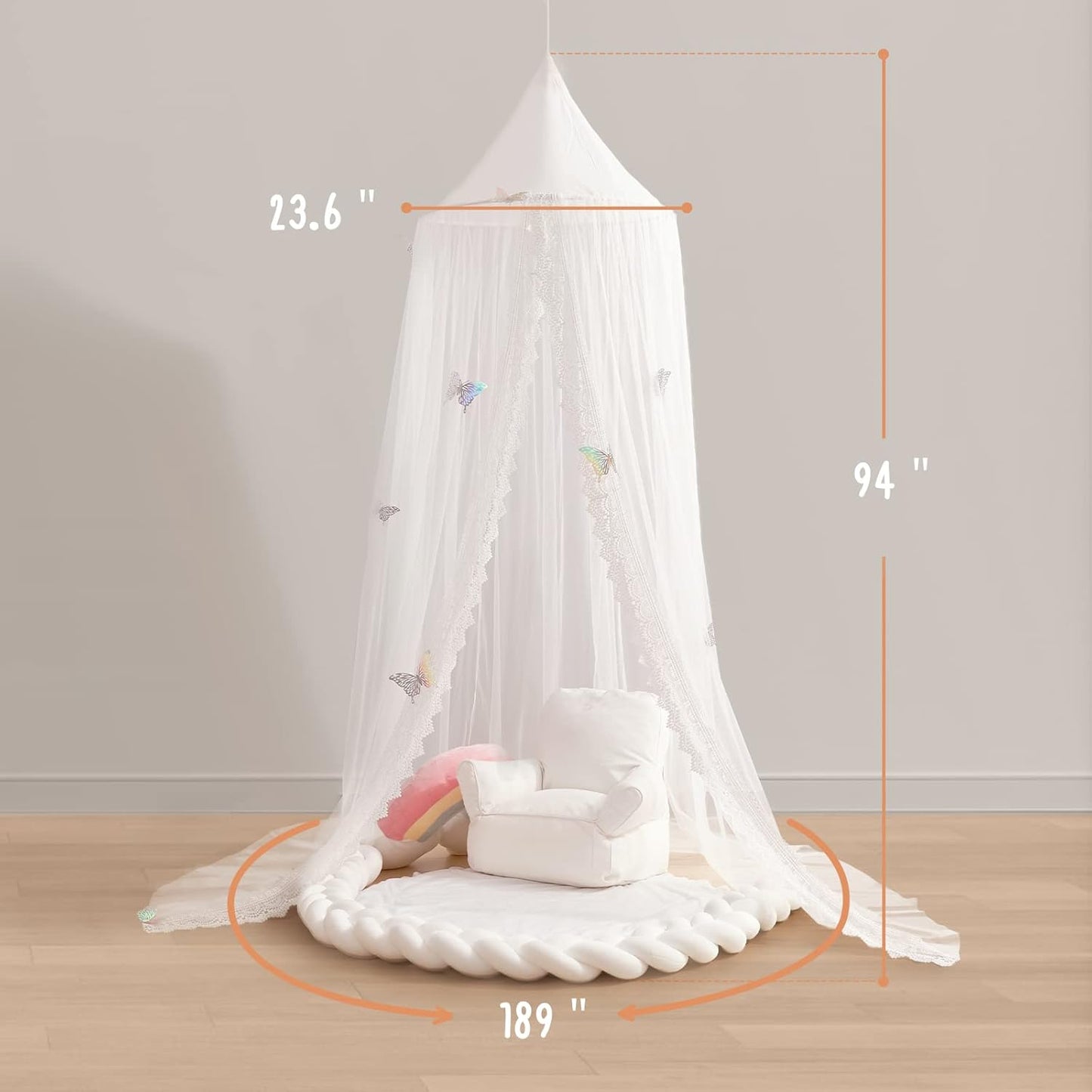 Kids Bed Canopy with Lace Hanging Canopy Net for Baby Crib Nook Castle Game Tent Nursery Play Room Decor (Butterfly)