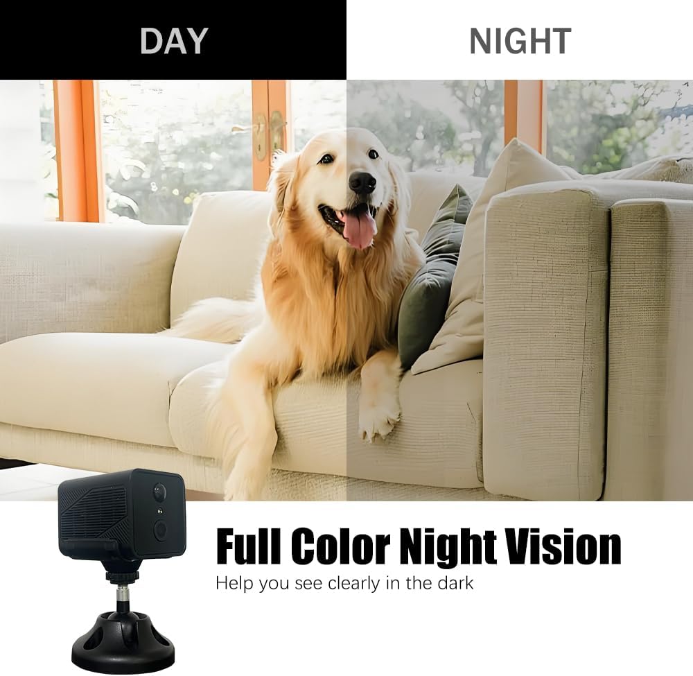 Mini Indoor Camera for Home Security, Night Vision, Motion Detection, 2-Way Talk, Cloud Storage, Rechargeable Battery Dog Camera with Speaker,Nanny Cam Baby Camera, 2.4G WiFi Only