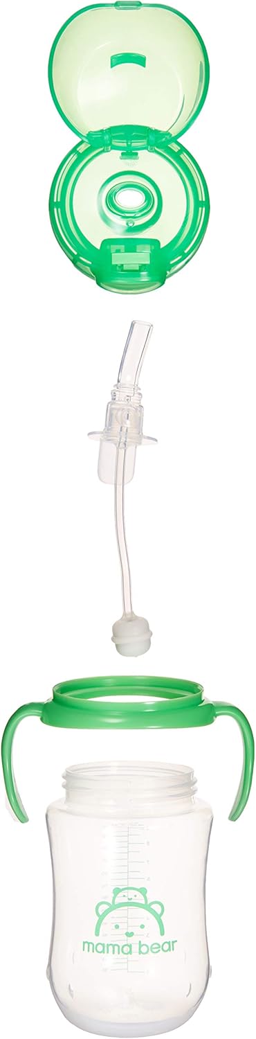 Amazon Brand - Mama Bear Silicone Weighted Straw Sippy Cup, 9 Ounces, Pack of 2, Blue/Green