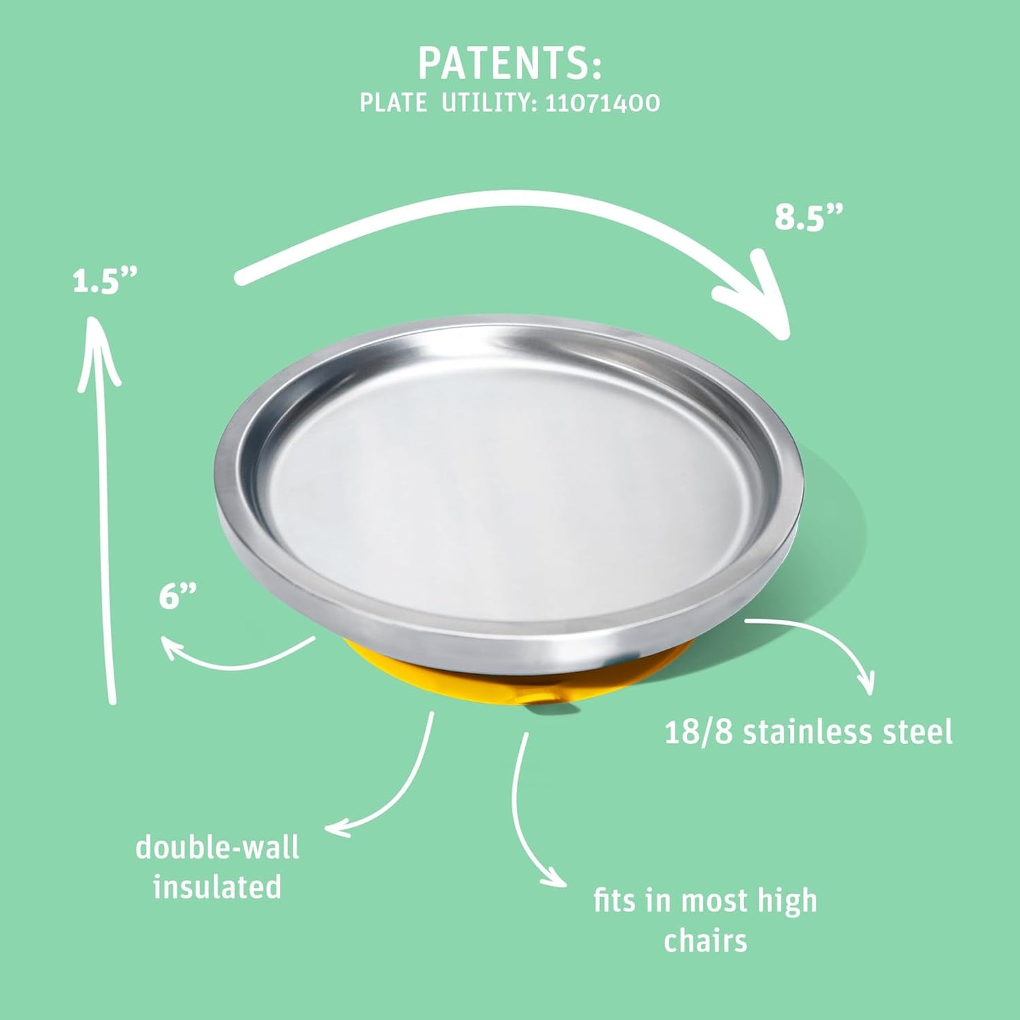 Avanchy Open Baby Plates with Suction – Stainless Steel Divided Plates for Toddlers, BPA-Free, Dishwasher Safe, Unbreakable, Non-Toxic, 100% Silicone Suction – Black