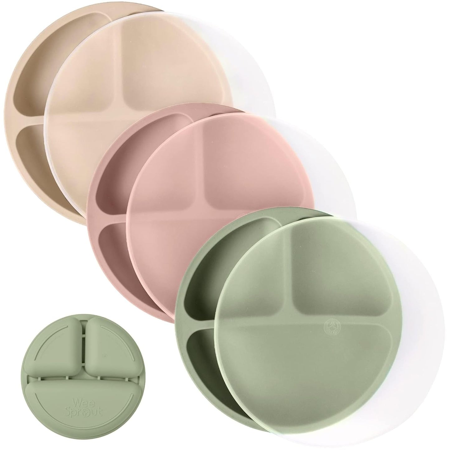 WeeSprout Silicone Plates with Lids for Babies & Toddlers (3 Pack) 100% Food-Grade Dishes for Self Feeding, Divided Design & Raised Edges for Picky Eaters, Dishwasher & Microwave Safe Weaning Supplies