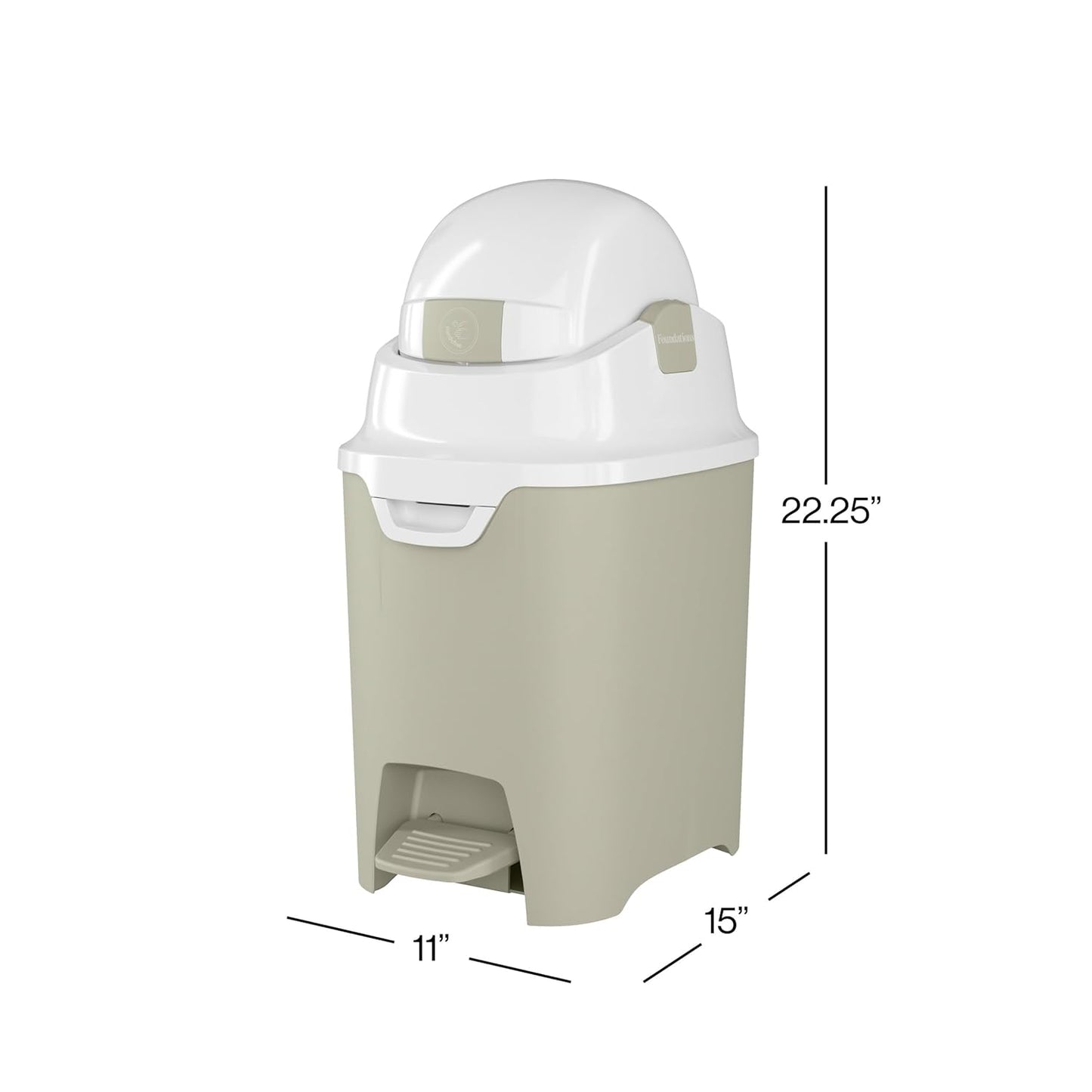 Foundations Mini Hands-Free Diaper Pail with Airtight Lid - Durable & Odorless Diaper Disposal, Large Capacity, Holds up to 30 Newborn Diapers, Refill with Any Bags - Sand