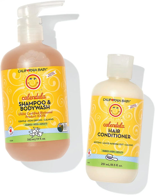 California Baby Calendula Baby Shampoo and Conditioner Set | 100% Plant-Based | 19oz Soothing Lavender Body Wash + 8.5oz Lavender Conditioner |