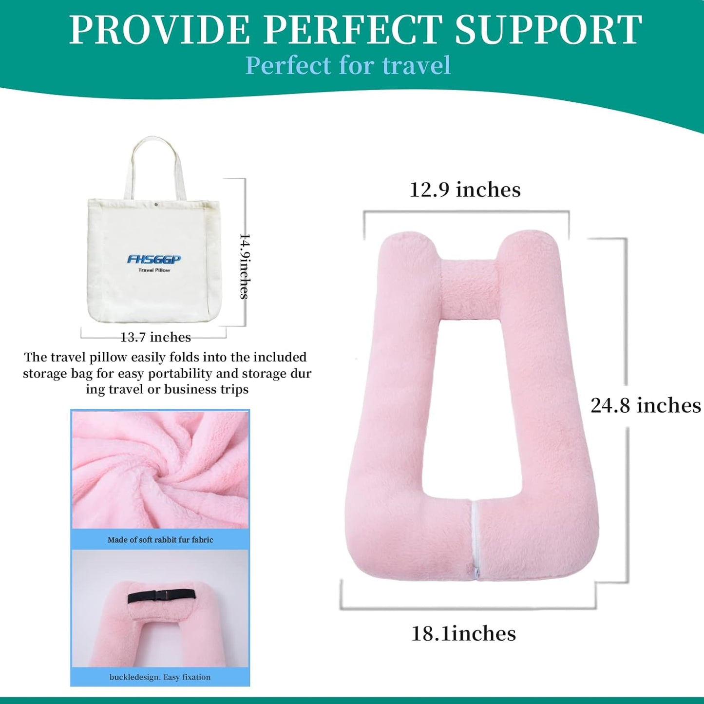 Travel Pillow Upgraded Version of Aircraft Travel Neck Pillow with Storage Bag, Sleep Pillows for Travel by Train, Car, or Plane, Supporting The Head and Body, Travel Pillow for Kids Pink
