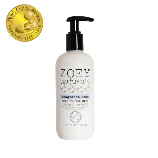 Zoey Naturals Fragrance-Free Head to Toe Baby & Toddler Wash – Tear-Free Body Wash and Shampoo with Gentle pH for Sensitive Skin – 9.65 oz