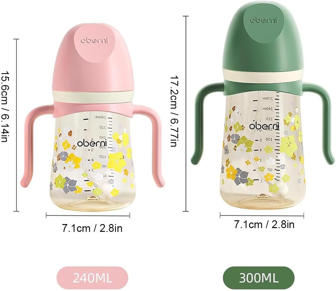 Toddler Sippy Cup 10oz, Weighted Straw Baby Drinking Water Bottle with Valved Spout for 6+ Months, 300ml/Green/3Pack