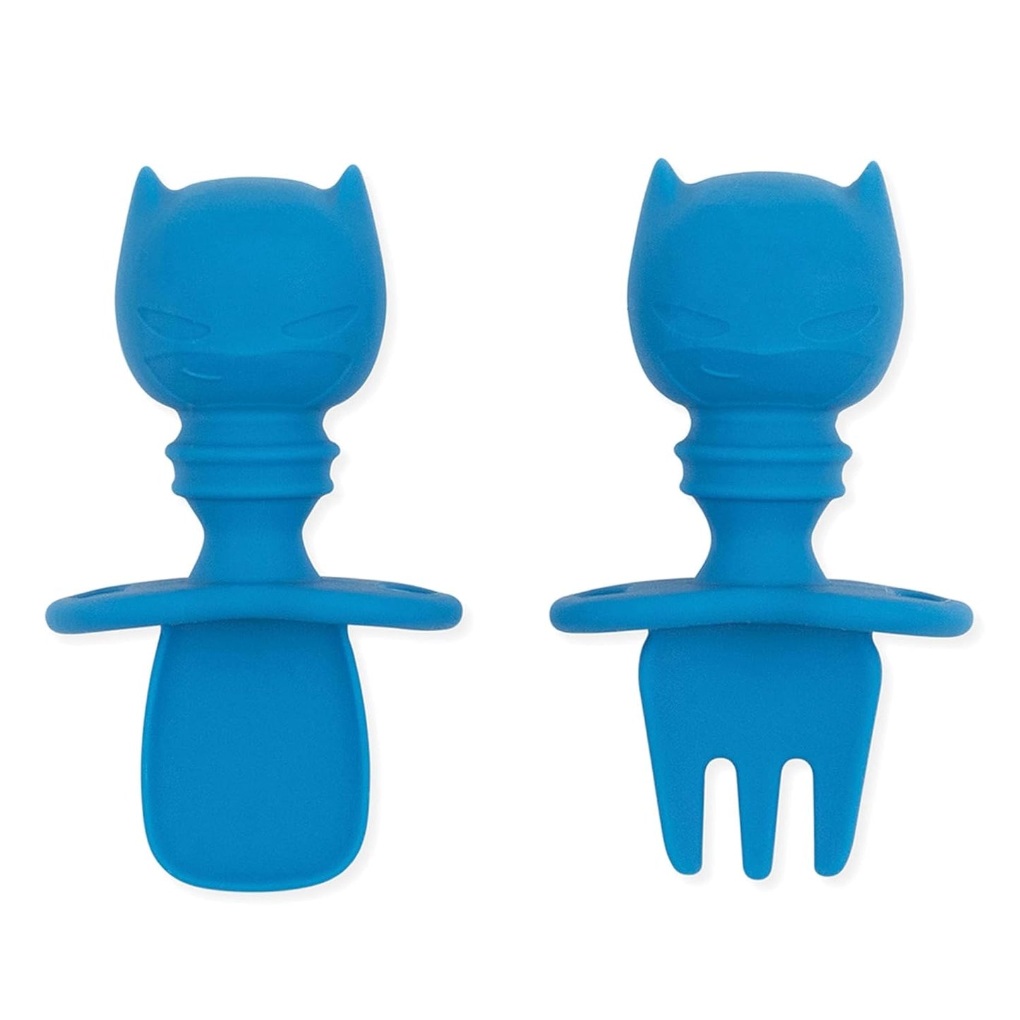 Bumkins Baby Utensils Set, Chewtensils Silicone Spoons for Dipping, Self-Feeding, Baby Led Weaning, Trainer Learning, First Stage Eating, Soft Practice Fork and Spoon, 6 Months, Batman Blue