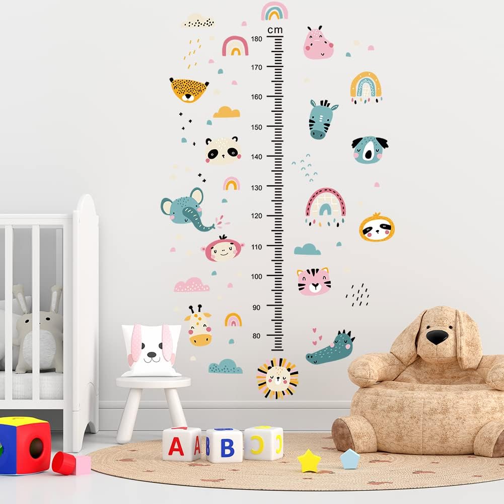 Kids Measuring Height Wall Decals Cute Cartoon Animal Stickers DIY Removable Peel and Stick Kids Room Wall Decoration for Boys and Girls Bedroom Nursey Classroom Playroom Decal