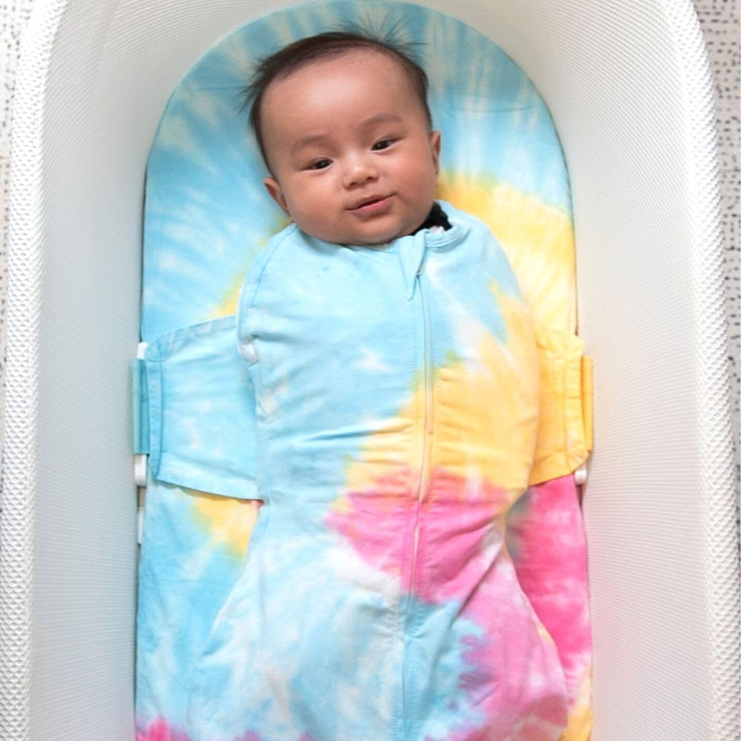 Happiest Baby SNOO Sleep Sack - 100% Organic Cotton Baby Swaddle Blanket - Doctor Designed Promotes Healthy Hip Development (Tie Dye Rainbow, Medium)