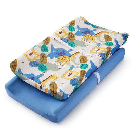 TILLYOU Baby Changing Pad Cover, Changing Table Cover for Girls Boys, Ultra Soft Breathable, 2 Pack Animal Geometry & Blue