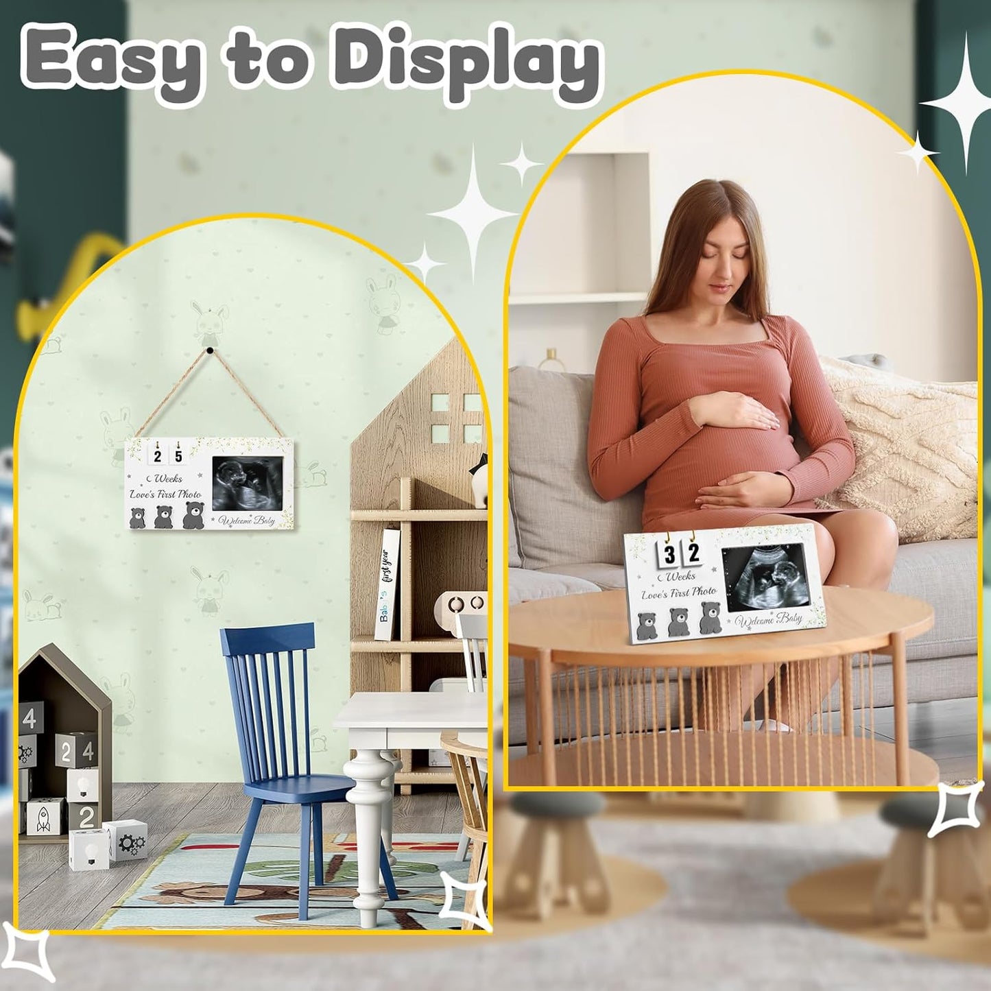 Ultrasound Picture Frames with Countdown Weeks, Baby Sonogram Picture Frame with Plant Prints for Standard 4" x 3" Love's First Ultrasound Photo, Pregnancy Announcement, Gender Reveal Baby-Shower Gift