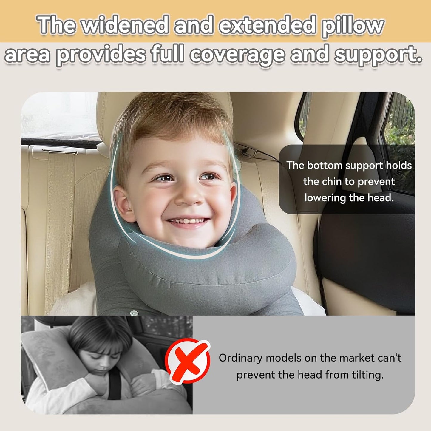 Travel Pillow,Car Pillow Kids Travel Pillow Car seat Pillow U Shaped Pillow for Travel Skin-Friendly Material The Sleeping Aid for Adults and Kids on Road Trips (Gray)