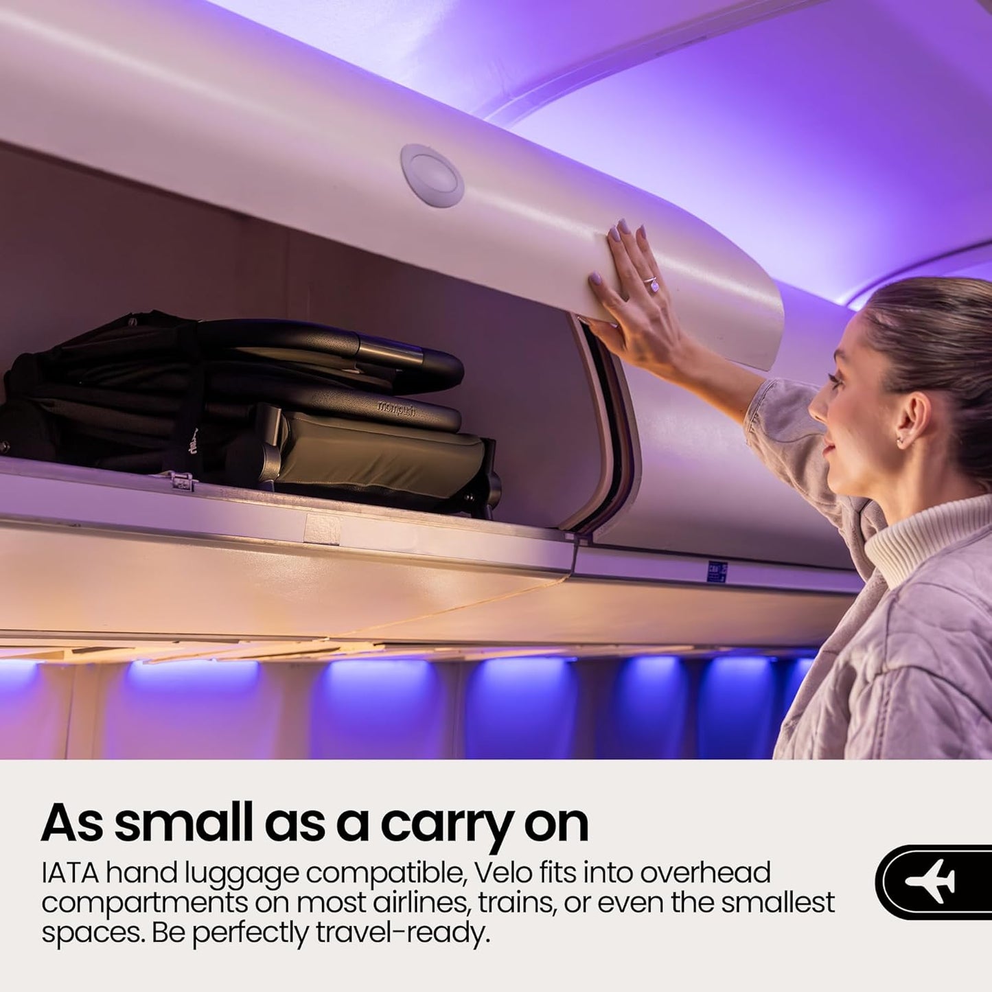 Mompush Velo Lightweight Travel Stroller – One-Hand Fold, Ultra-Compact & Airplane Friendly, Lie-Flat Recline Seat (from Birth to 50 lbs), Includes Cup Holder, Shoulder Strap, and Leather Bumper Bar