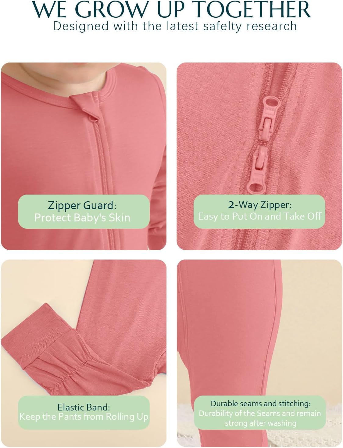 Jimonda Baby Romper Boys Girls Bamboo Pajamas 2-Way Zipper Footless Unisex Long Sleeve Sleepers Sleep and Play 0-24 Months