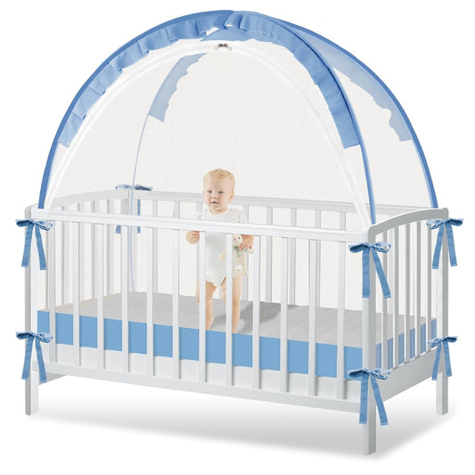 Crib Tent to Keep Baby from Climbing Out - Crib Net to Keep Baby in - Pop Up Breathable Cribs Cover - Canopy with Upgrade Strong Mesh and Durable Zipper (Blue, Lager)