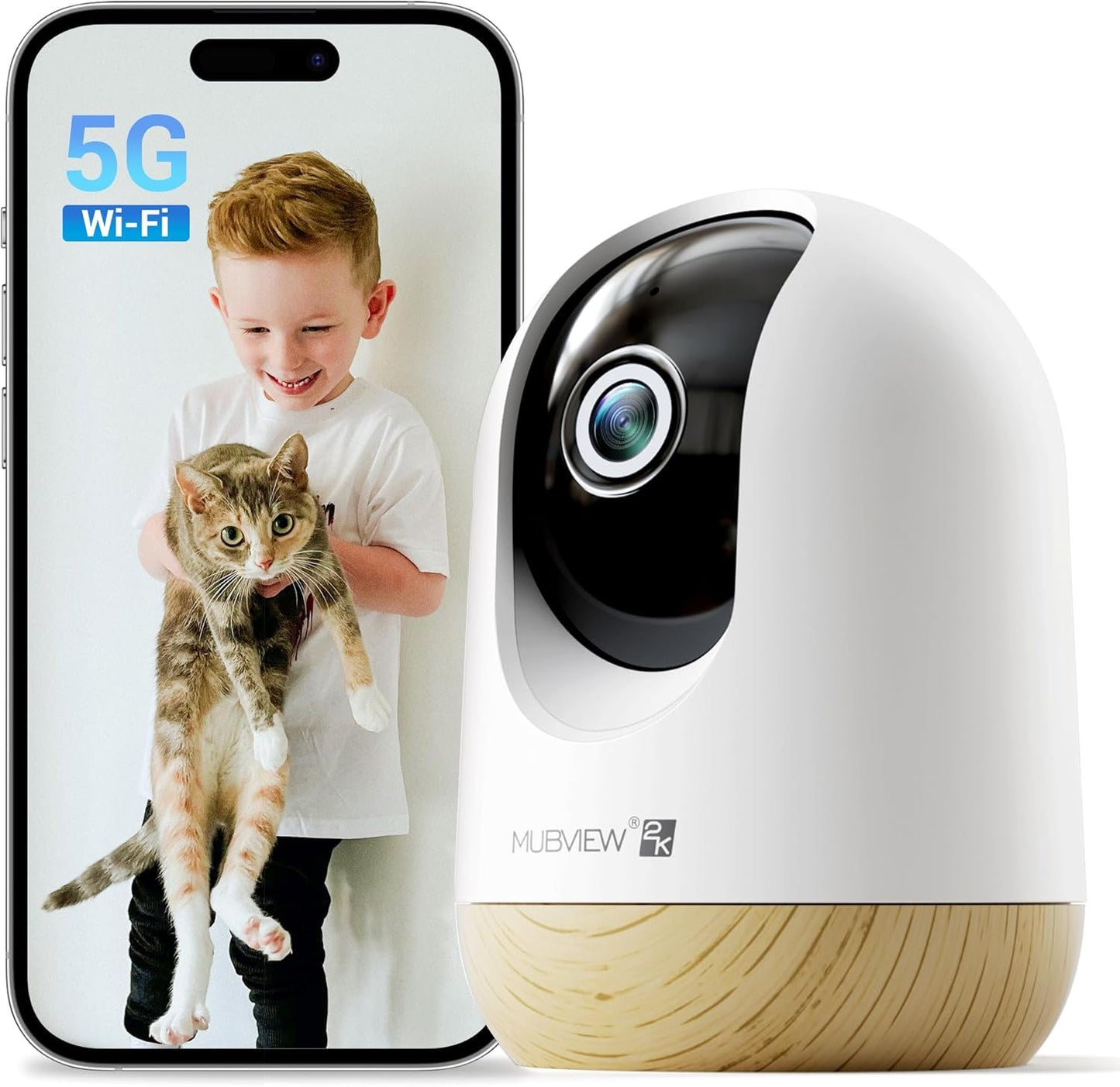 MUBVIEW 5G WiFi Indoor Security Camera No Subscription, Pet Camera with Phone App, Baby Monitor WiFi Smartphone, 2K Night Vision Pan-Tilt Dog Cam, Auto Tracking, 2-Way Audio, SD or Cloud Storage