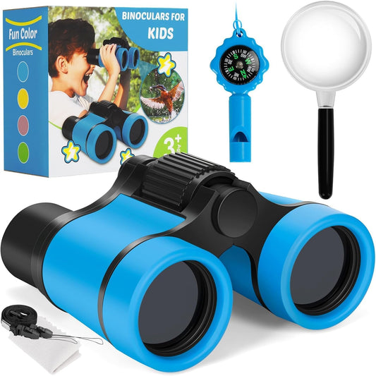 Binoculars for Kids, Kids Binoculars Toys for 3 4 5 6 7 8 Years Boys and Girls, Set with Magnifying Glass & Compass - Birthday Gifts Outdoor Toy for Kid Ages 3-8 Toddler Camping (Blue)