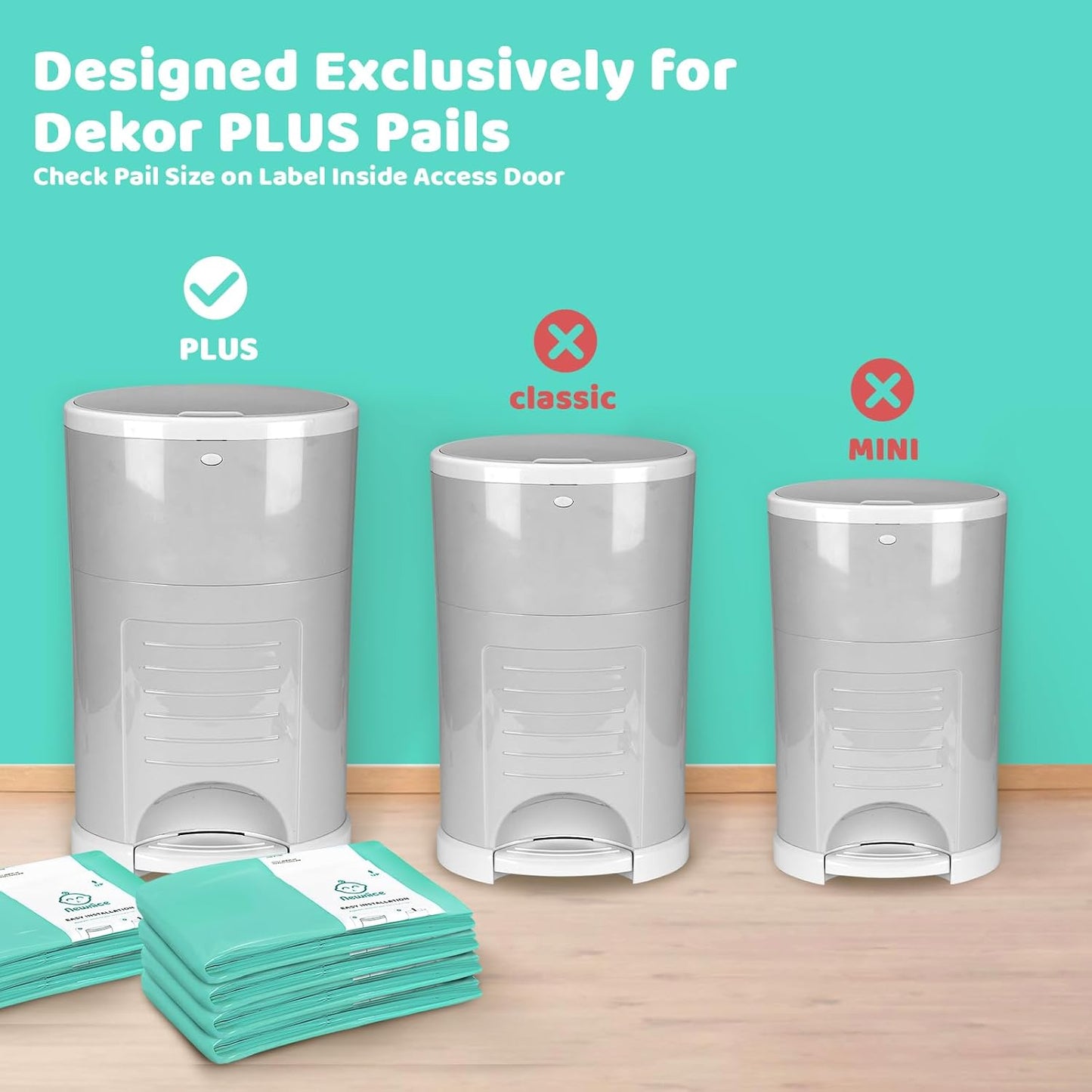 [4 Pack] Newnice Diaper Pail Refill Bags for Dekor Plus Diaper Pail, 30% Extral Thicker Diaper Genie Refills, Continuous Liners for Baby & Adult Diapers, Nursery Trash Solution