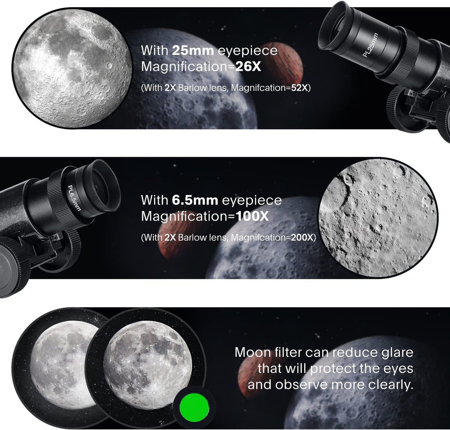 Telescope 130EQ Astronomical Reflector Telescopes - Manual Equatorial Telescope for Adults Astronomy. Comes with 2X Barlow Lens Phone Adapter and Moon Filter, Wireless Control