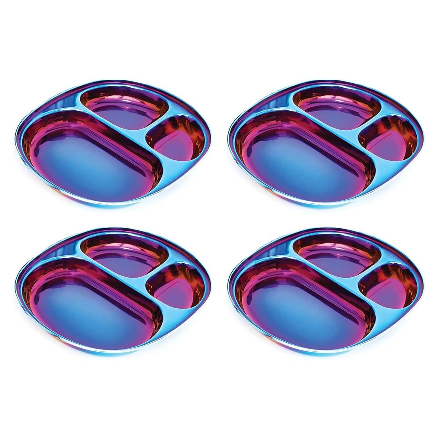 Ahimsa Stainless Steel Plates for Kids - Divided Plates for Toddlers, Pediatrician Designed, Non Toxic Toddler Plate, BPA Free & Dishwasher Safe (Blue Set of 4)