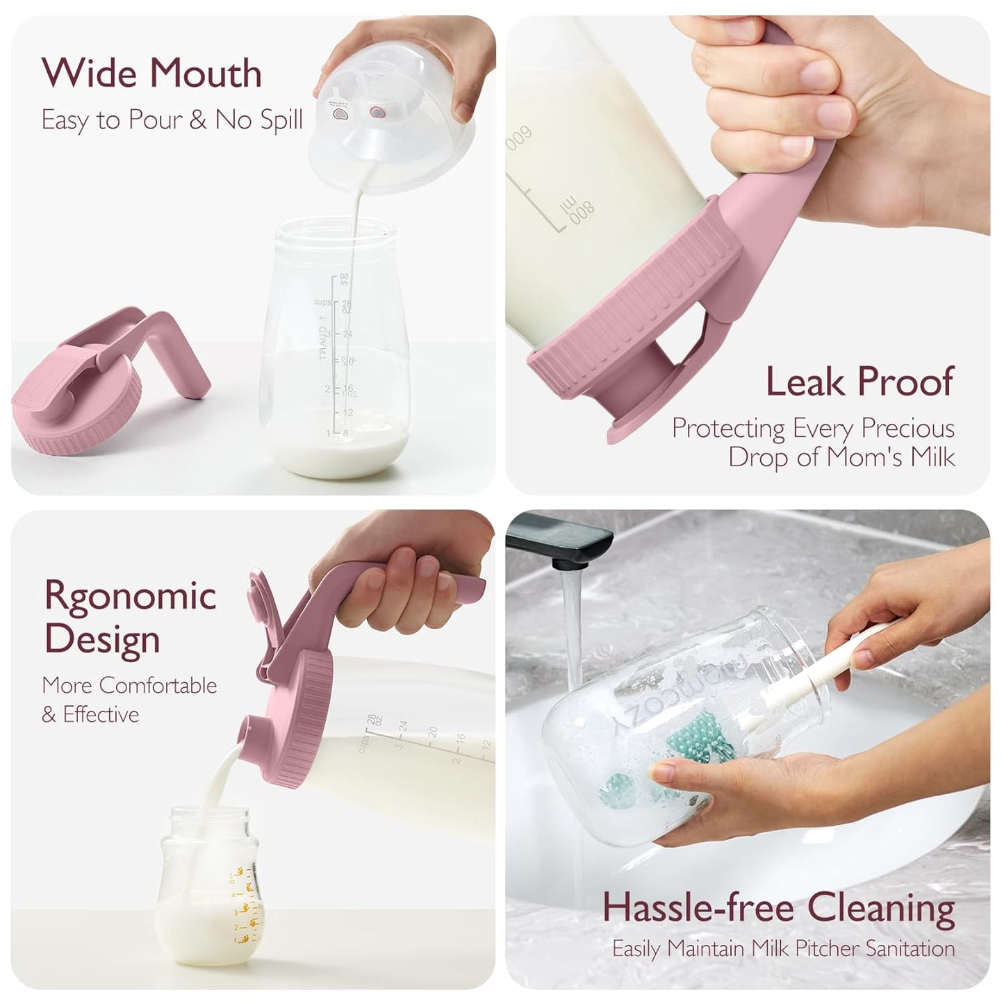 Momcozy Breast Milk Pitcher, Resistant to Heat and Cold Abrupt Temp Swings, No Leak Breast Milk Fridge Storage Container With Wide Mouth, Fast Baby Formula Maker, Breastfeeding Essentials, Pink