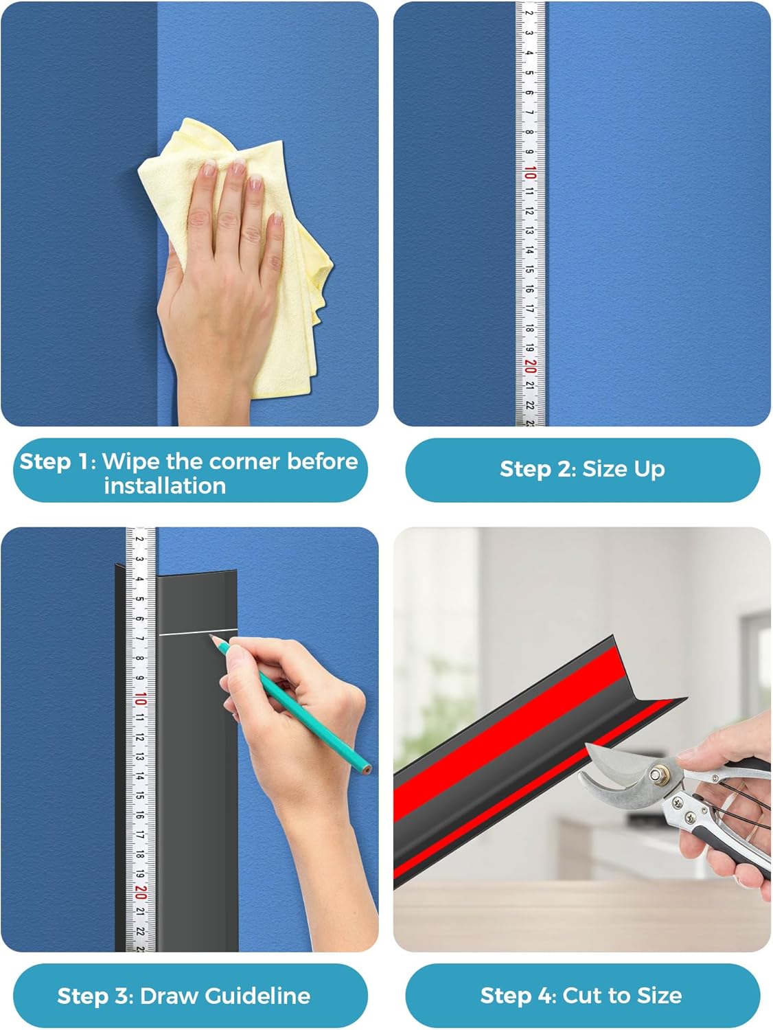 MONOID Wall Corner Protector, 2 PCS Furniture Edge Protection, PC Anti-Bump Guards Avoid Scratching Corner Trim for Door Frame, Table, Countertop, Stair, Self-Adhesive, Black, 1.97IN×47.24IN/5CM×120CM