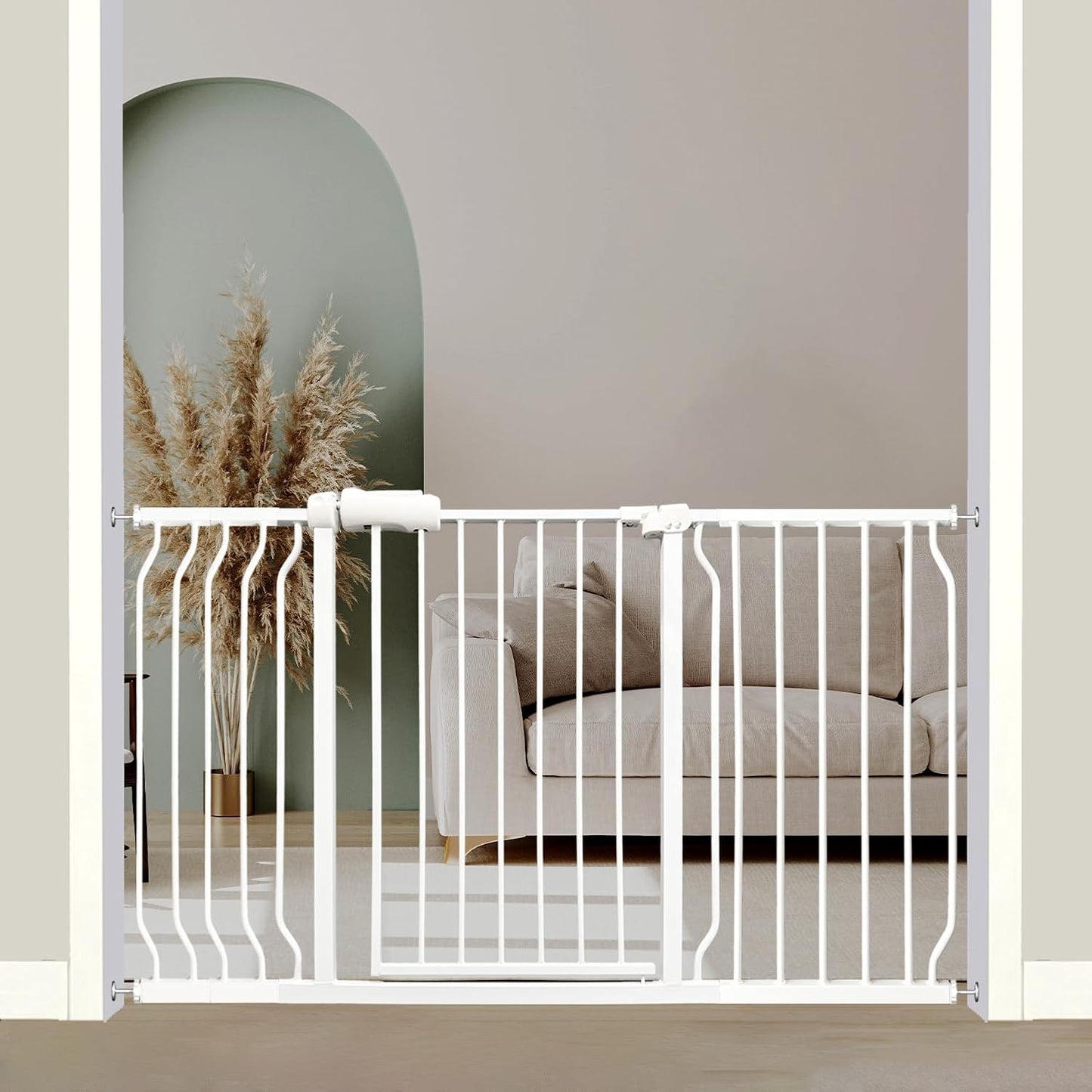 Extra Wide Baby Gate, 52.7-57.5 Inch, Large Walk Through, White Metal, Pressure Mounted, Long Safety Dog Gate for House Doorways & Stairs, 30 Inch Tall