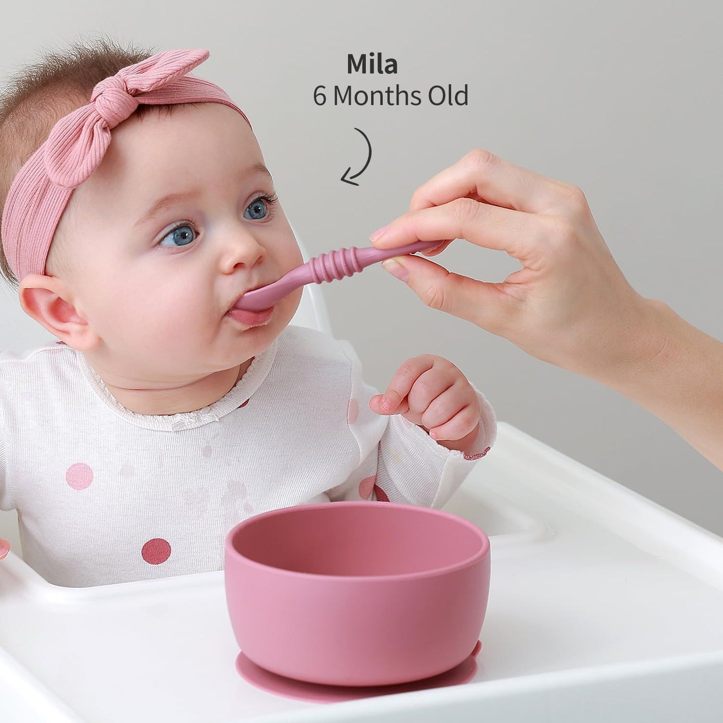 SAMiGO Silicone Baby Bowl and Spoon Set with Suction and Lid, First Stage Self Feeding Essentials, Food Bowl for 6+ Months