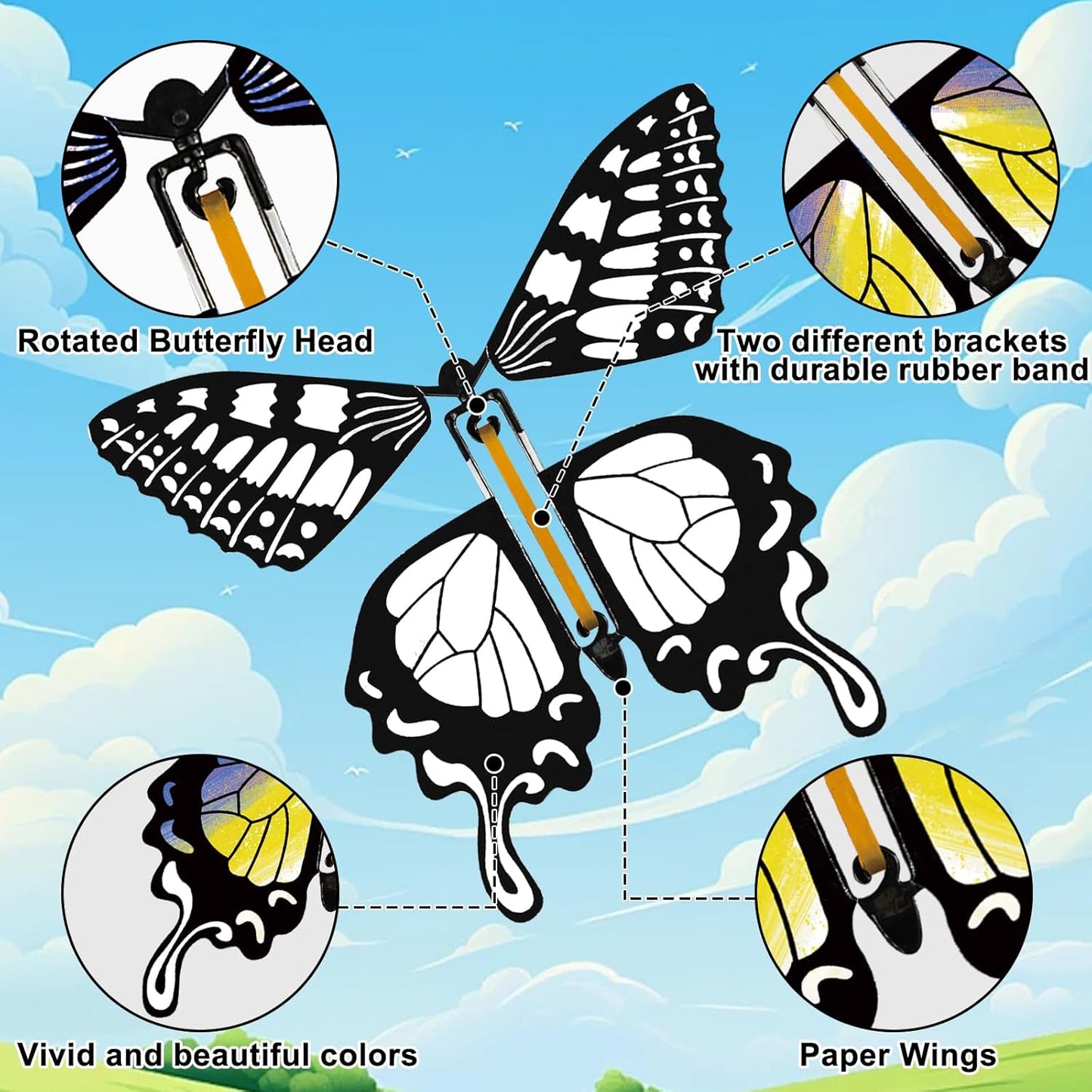 SANYIYIBA 24 Pack Flying Butterfly Craft Kit with 12 Wind Up Butterflies and 12 Color Pens DIY Toys for Kids' Parties School Activities and Parent-Child Fun