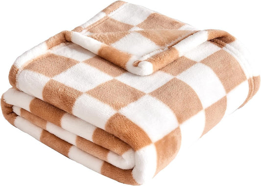 Yurhap Checkered Baby Blanket Fleece Baby Blankets Neutral for Boys Girls, Super Soft Warm Lightweight Infant Toddler Newborn Receiving Blankets for Crib Stroller, 30''x40'', Khaki