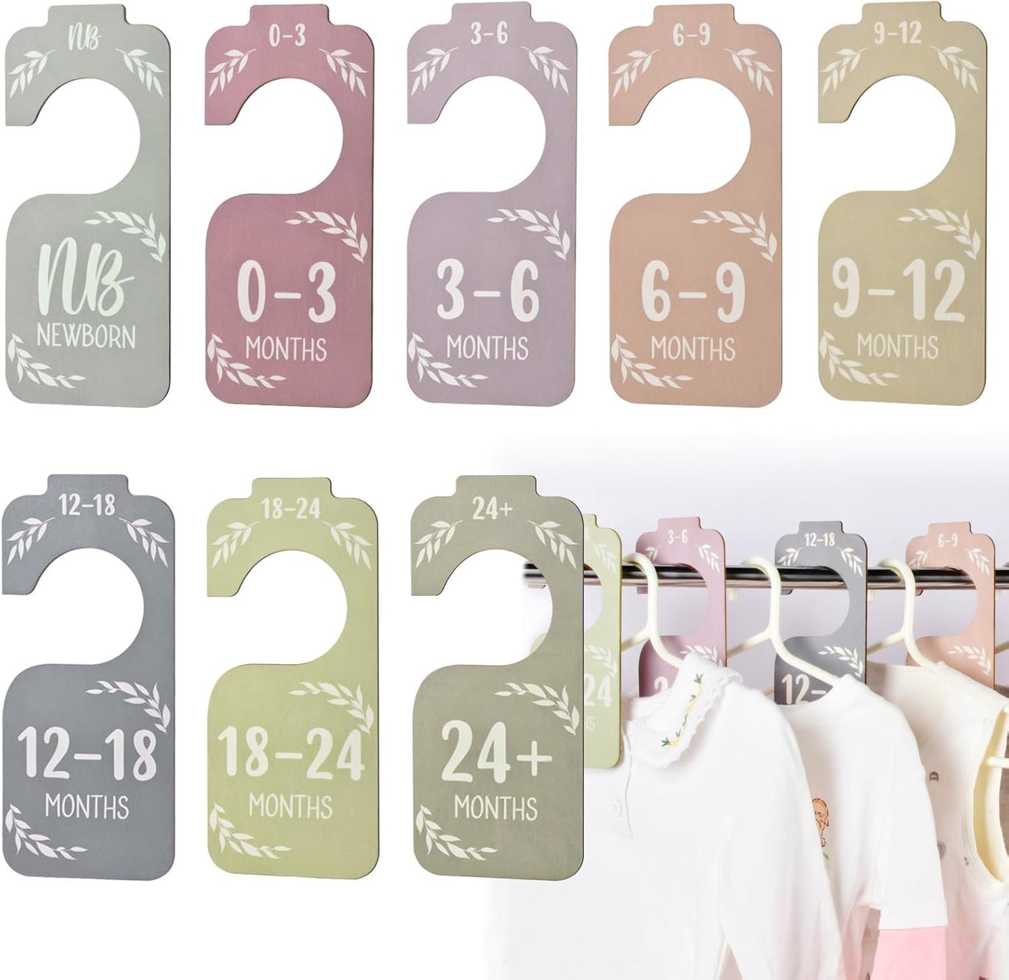 Baby Closet Dividers for Clothes Organizer, 8 PCS Wooden Double-Sided Clothes Organizer from Newborn to 24 Months, Colorful Baby Clothes Dividers for Nursery Beautiful Decor