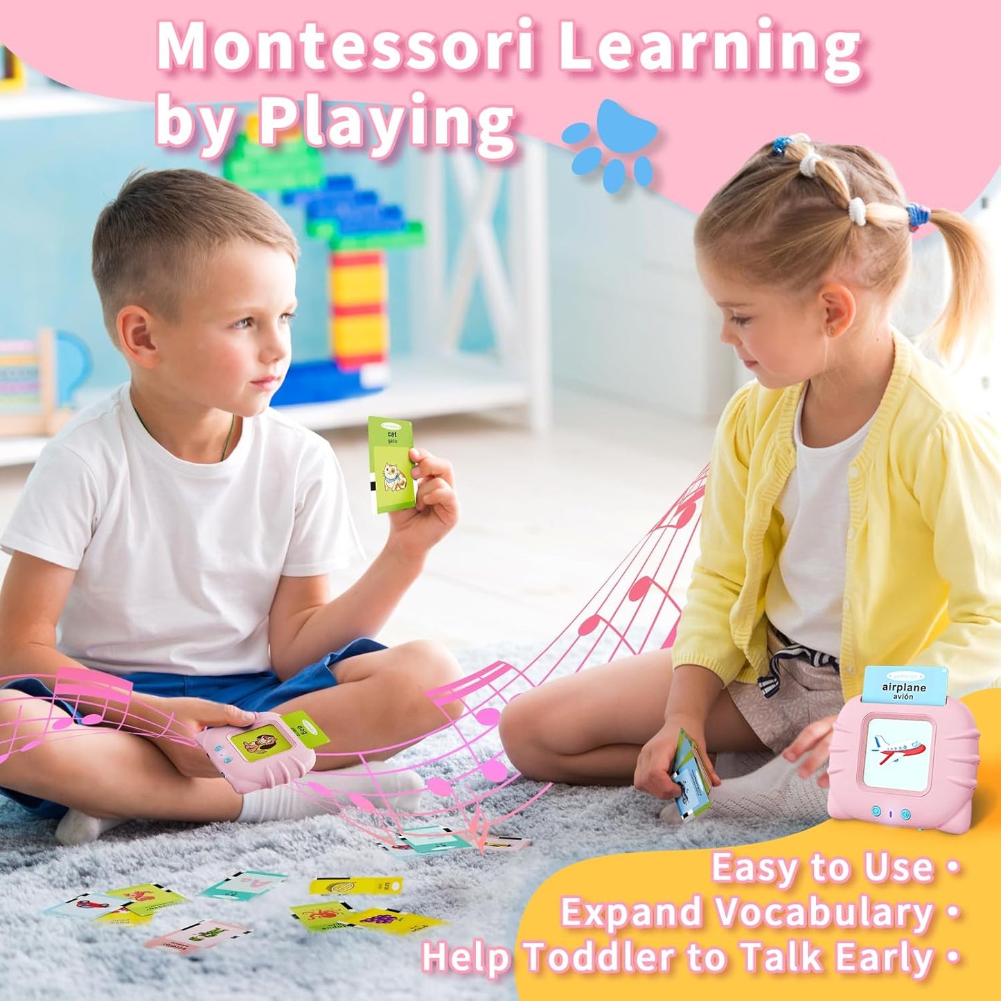 Toddler Toys Bilingual English and Spanish Talking Flash Cards for 1 2 3 4 5 6 Year Old Boys and Girls, Autism Sensory Toys for Autistic Children, Learning Educational Speech 250 Sight Words