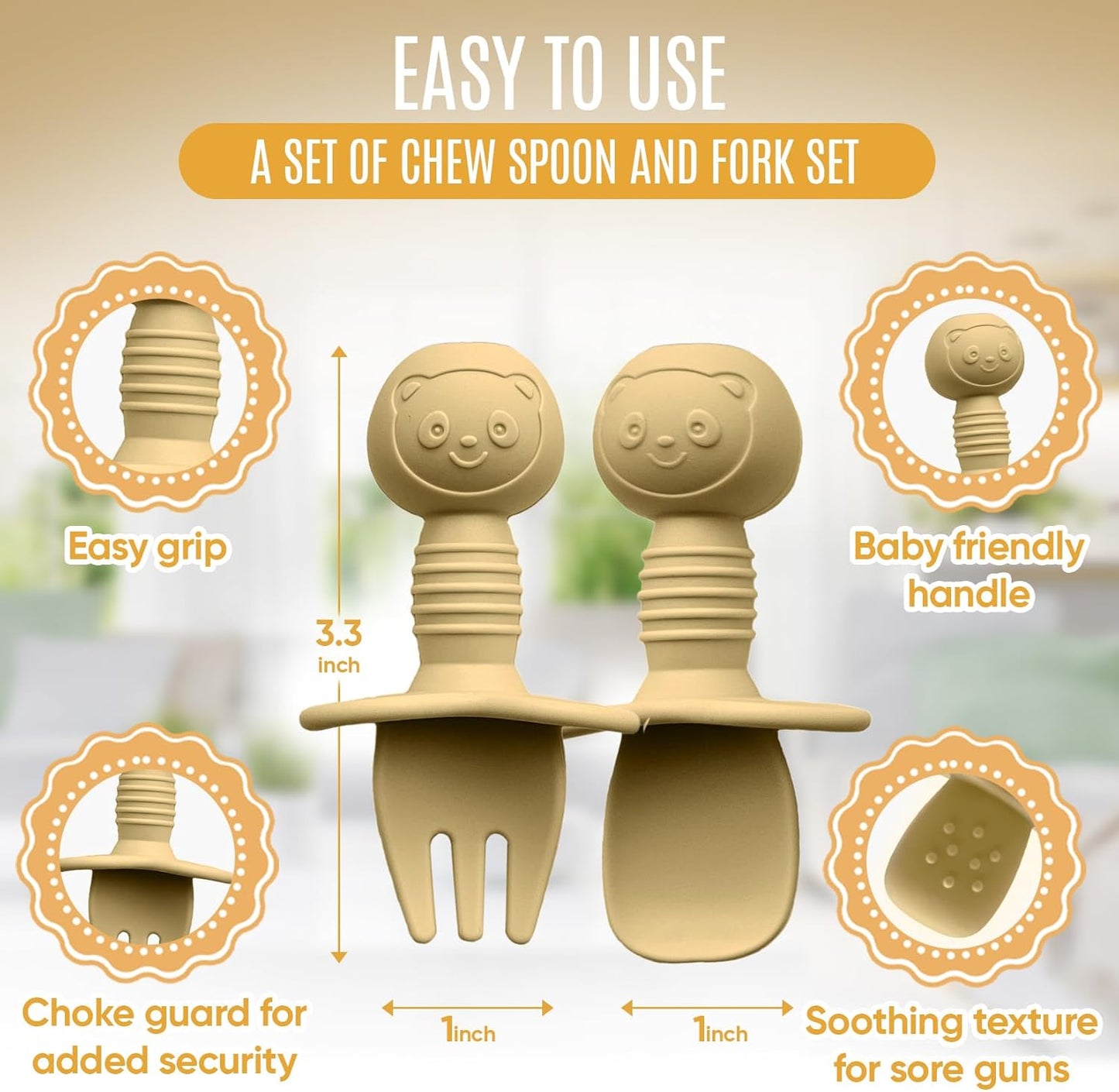 4pc Silicone Baby Spoons Self Feeding Baby Utensils 6-12 Months - 3 Baby Spoon - 1 Baby Fork - Toddler Cutlery Set - BPA Free, Dishwasher Safe - Baby Eating Essentials (Green/Yellow) - Small