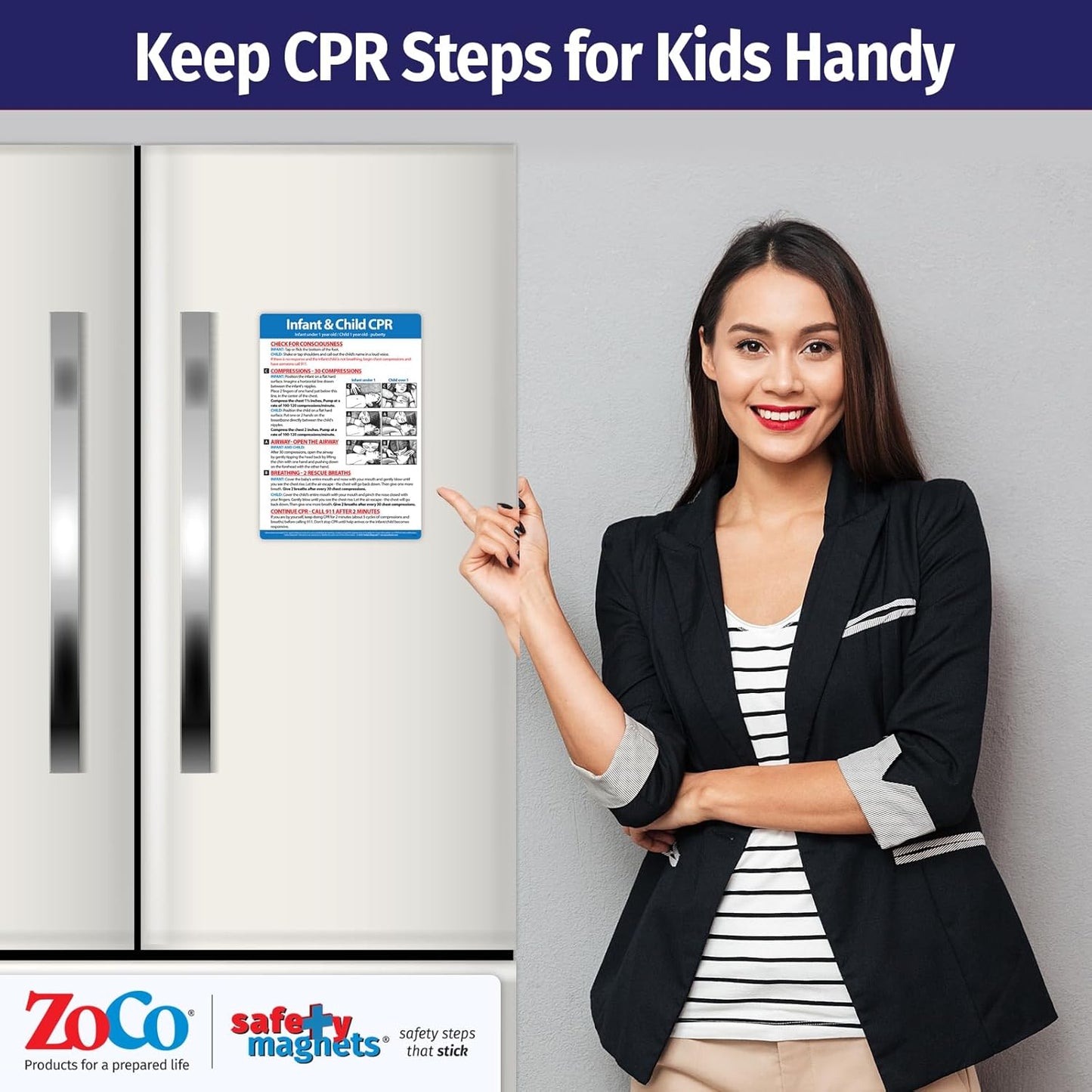 Safety Magnets by ZOCO – Infant and Child CPR Magnet (5-Pack) – 5"x7" Emergency First Aid Guide with Step-by-Step Instructions – CPR Reference for Homes, Daycares, Schools, and Parents