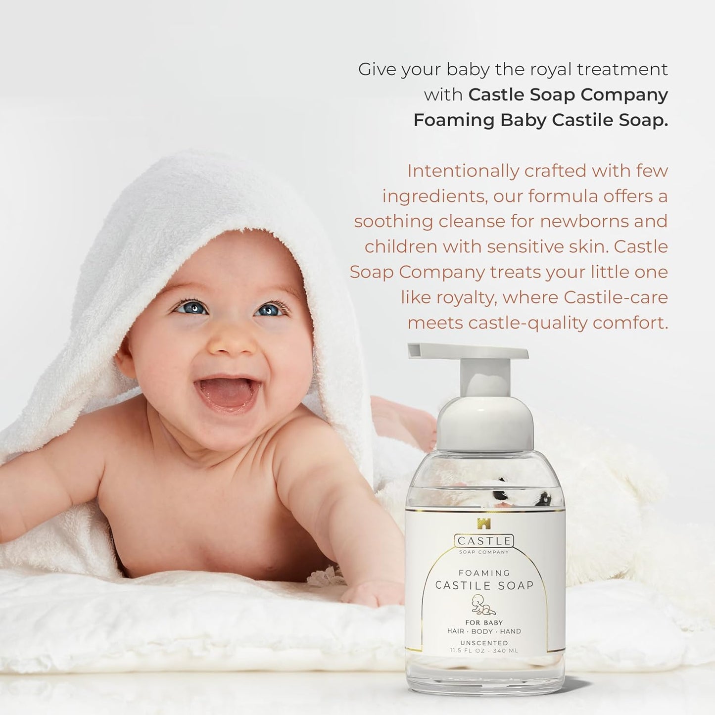 Foaming Baby Castile Soap | 3-In-1 Uses: Hair, Body, Hand | Nourishing Coconut Oil Formula | Formulated For Newborns, Sensitive & Delicate Skin | Hydrating Foam | 11.5 oz | Fresh Lavender