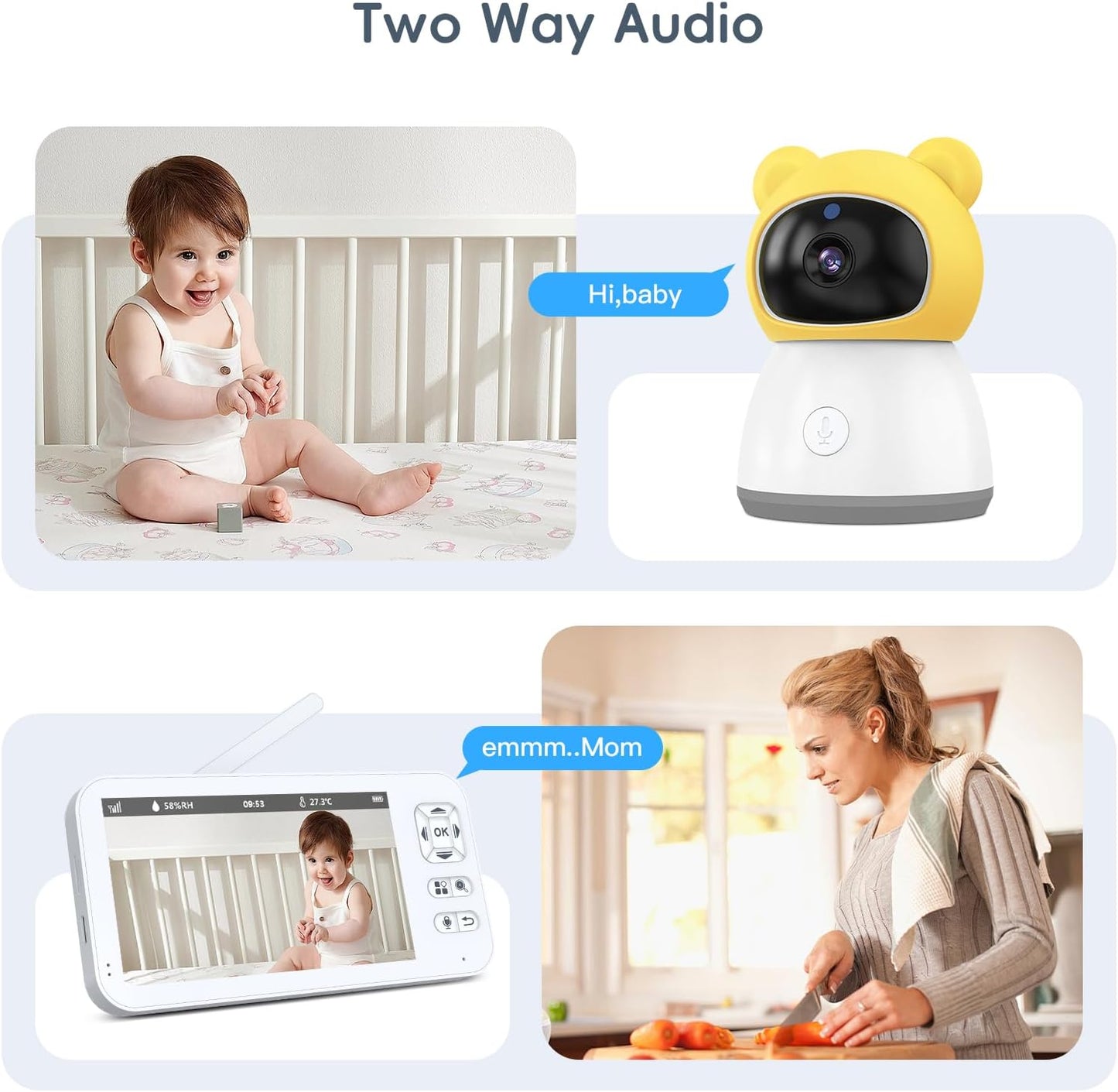 Baby Monitor with Camera and Audio, 2K HD Smart Video Baby Camera WiFi 5" Screen, Night Vision, Temp Humidity Sensor, 2 Way Talk, Lullaby, Sleep Mode, Cry Detection, 1000ft Range, App Control