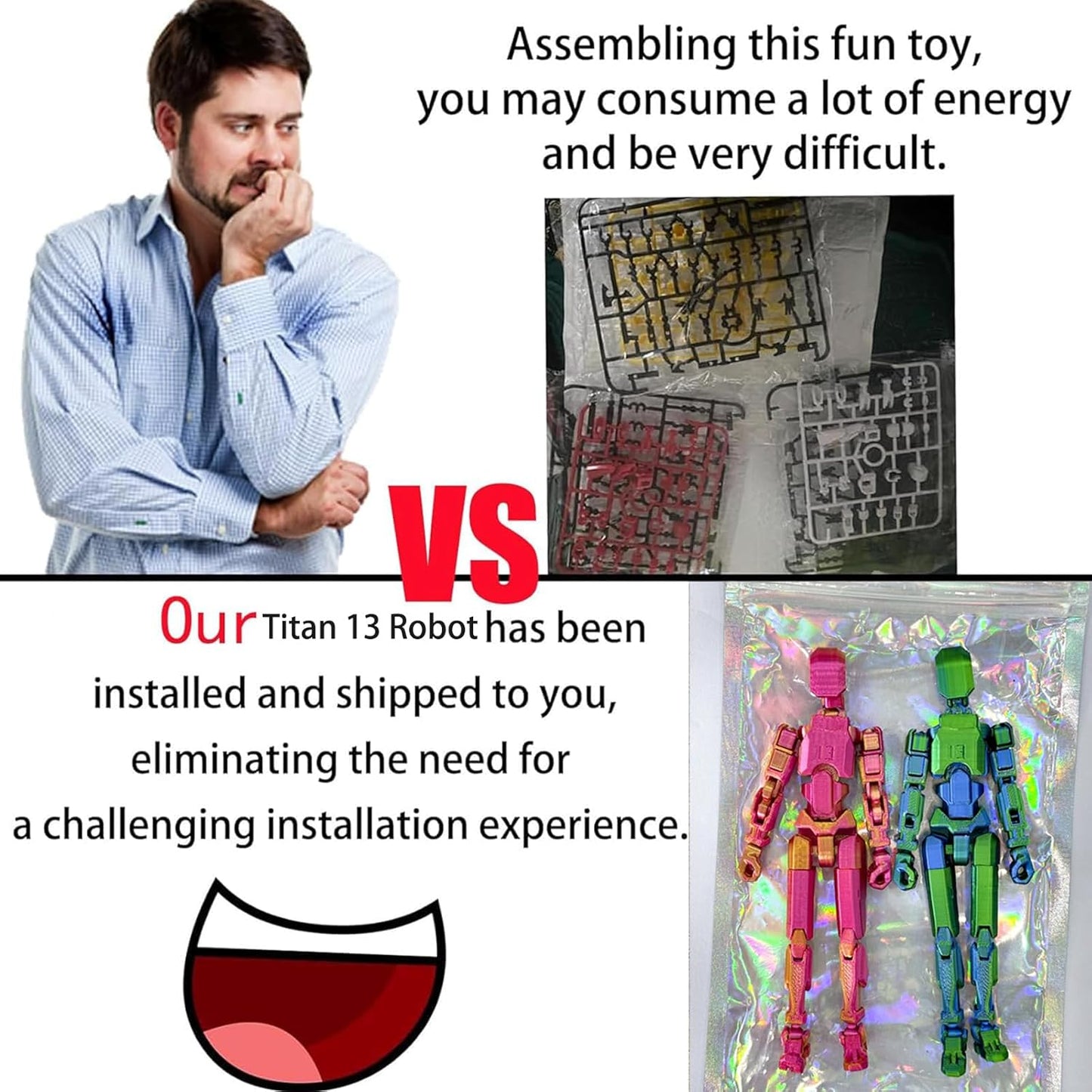 (Assembly Completed) T13 Action Figure Set, Titan 13 Action Figures, 3D Printed Dummy 13 Multi-Jointed Movable Robot Toy, Diy Lucky 13 Action Figure for Kids Adult Christmas Birthday Gifts (B&G)