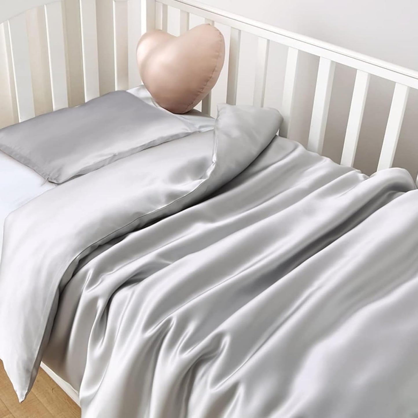 Organic Silk Baby Pillowcase with Zipper, Small 10"x13" Pillow Cover for Boys & Girls, Ideal for Bed & Travel, Soft for Kids Hair & Skin, Hypoallergenic Pillowcases for Toddlers (Grey+Pillow)