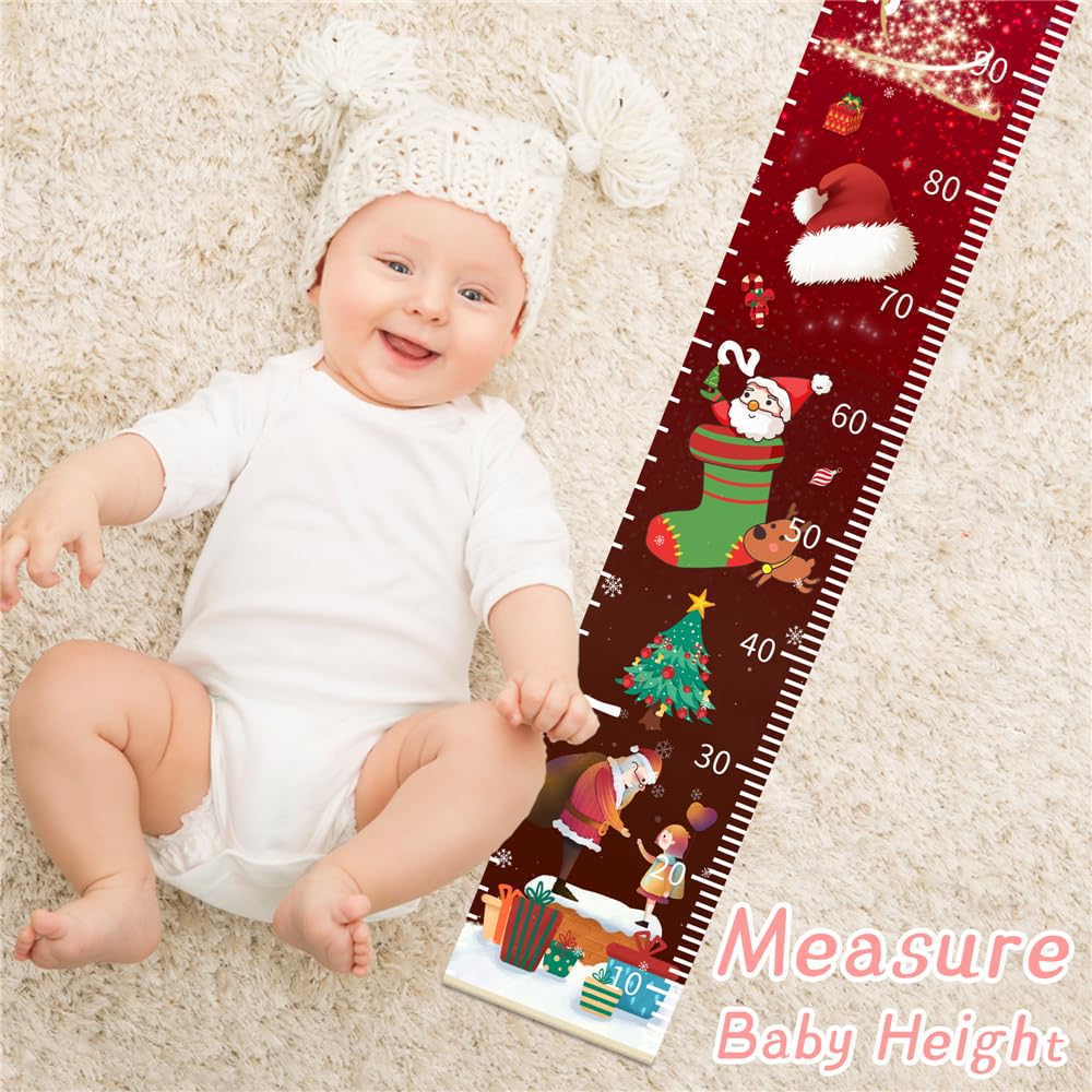 Christmas Baby Growth Chart for Wall, Height Chart for Kids, Xmas Kids Nursery Decor, Hanging Ruler Wall Decor, Kids Room Decor, Holiday Gifts for Boys Girls Toddlers - 76.7 x 7.9in with Black Wood