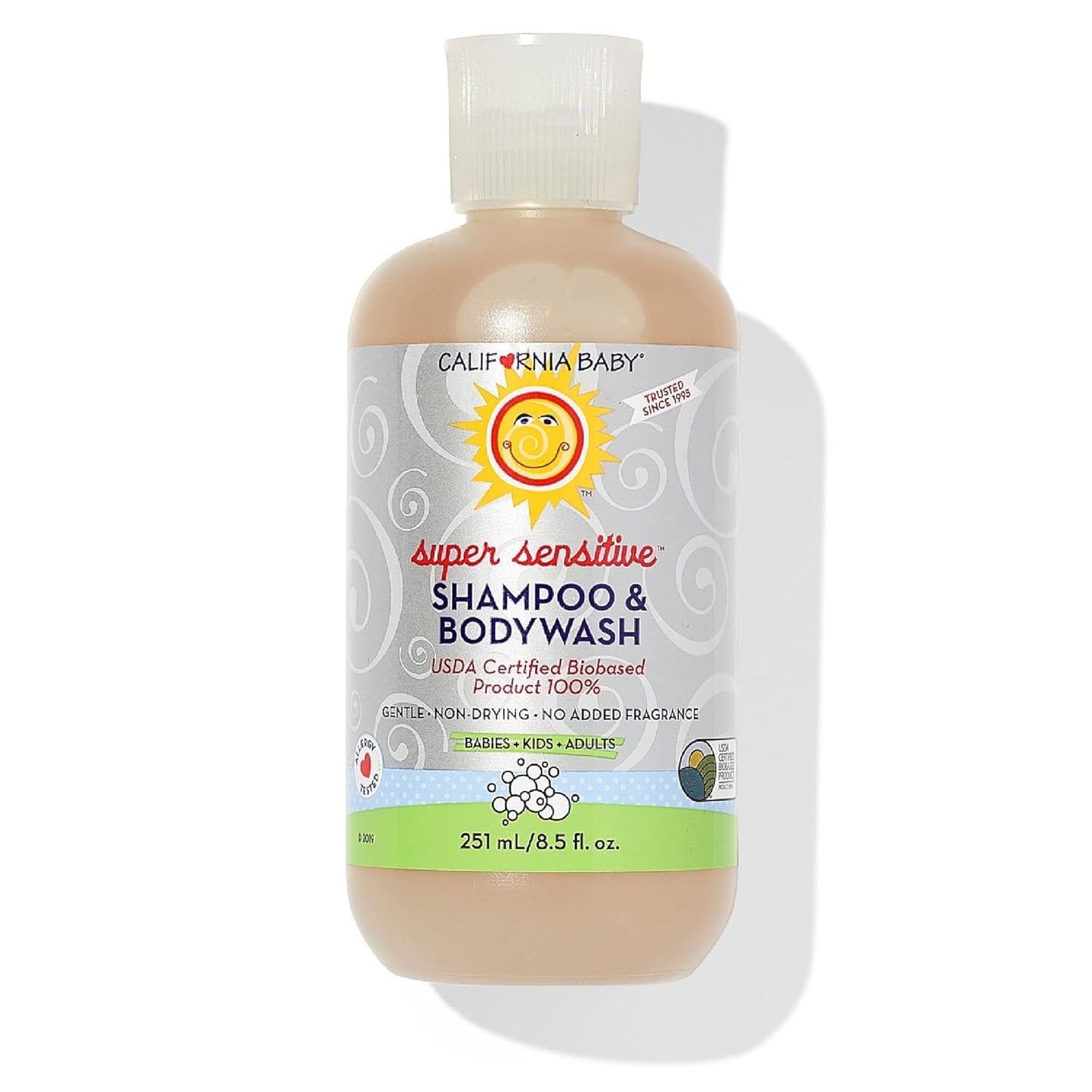 California Baby Super Sensitive Baby Shampoo and Body Wash | 100% Plant-Based | Gentle Fragrance Free Shampoo | Hypoallergenic | 251 mL / 8.5 oz