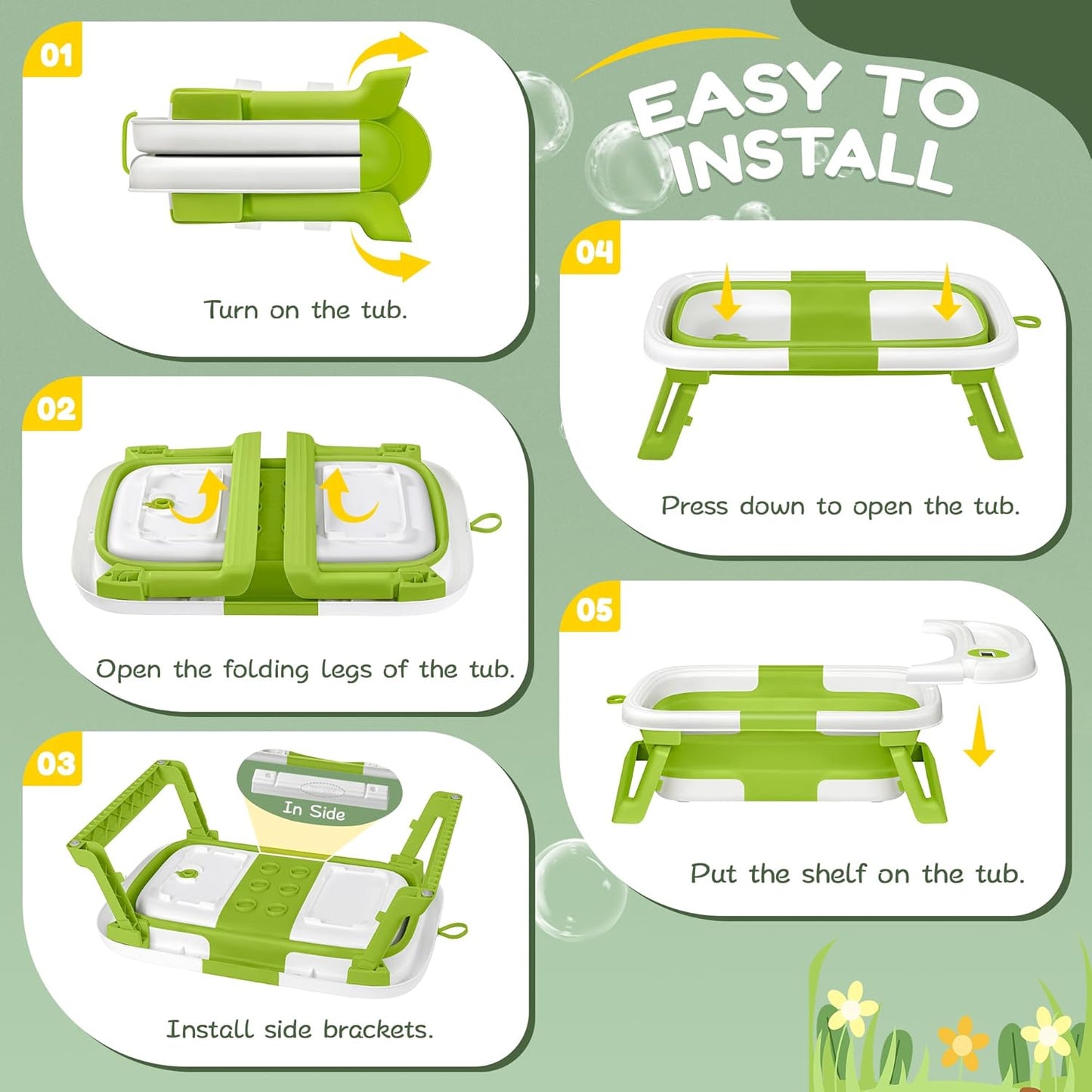 Collapsible Baby Bathtub,Baby Bath Tub with Thermometer & Soft Cushion,Baby Bathtub for Newborn to Toddler 0-36 Months,Portable Travel Baby Tub with No-Slip Feet,Baby Shower Gifts,Green