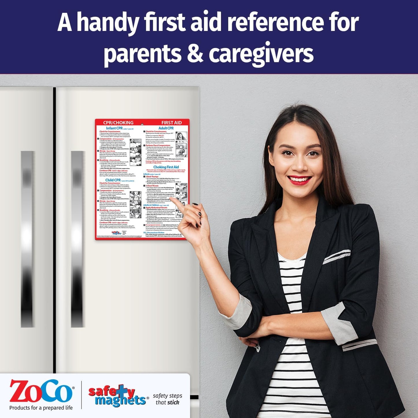 Safety Magnets by ZOCO – CPR & Choking Fridge Magnet (20-Pack) – First Aid Instructions for Infants, Children, & Adults – Heimlich Maneuver Laminated Card 8.5" x 11"