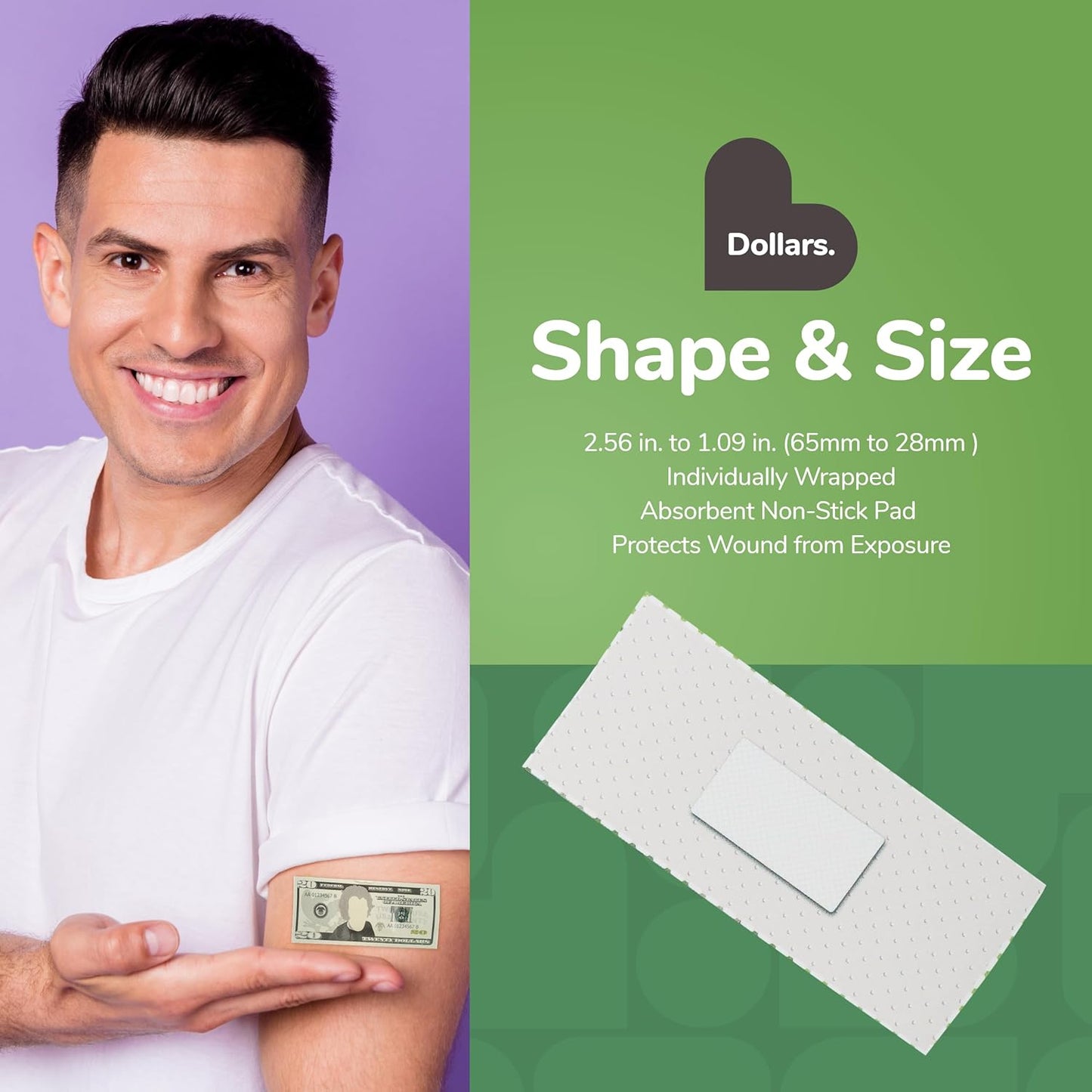 BioSwiss Bandages, Money Shaped Self Adhesive Bandage, Latex Free Sterile Wound Care, Fun First Aid Kit Supplies for Kids, 50 Count