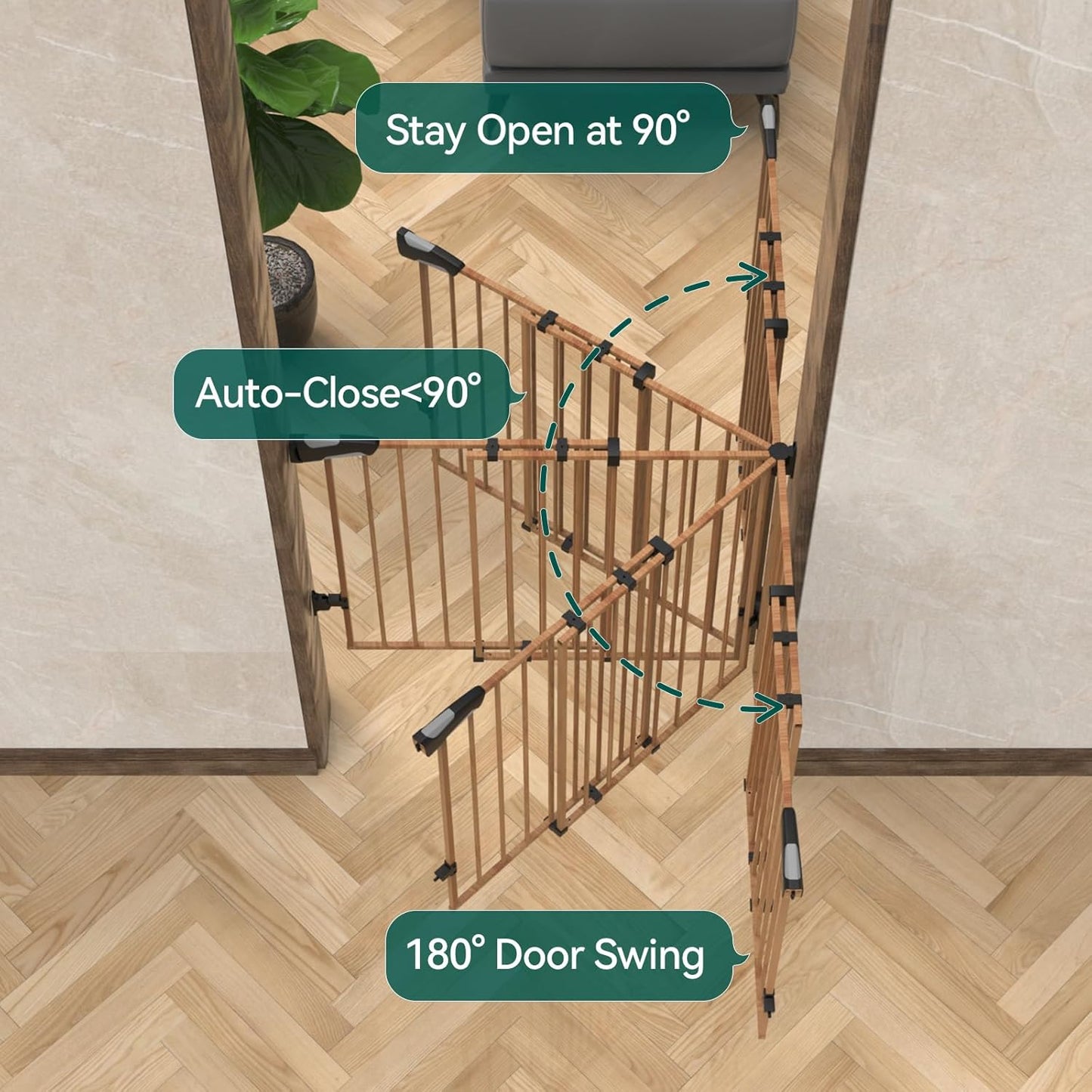 Babelio 26-43" No Bottom Bar Baby Gate for Babies, Elders and Pets, 2-in-1 Hardware Mount Dog Gate for The House, Stairs and Doorways, with Large Walk Thru Door, Brown Wood Pattern