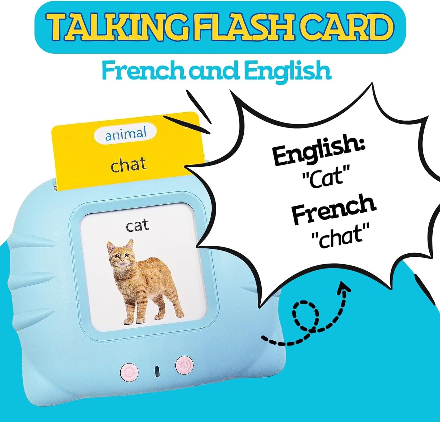ZEENKIND French & English Talking Flash Cards with 510 Sight Words for Toddlers 3-6 Years Old, Learn French for Kids, Audible Pocket Speech Early Learning Bilingual Flashcard Toys, 255 Cards