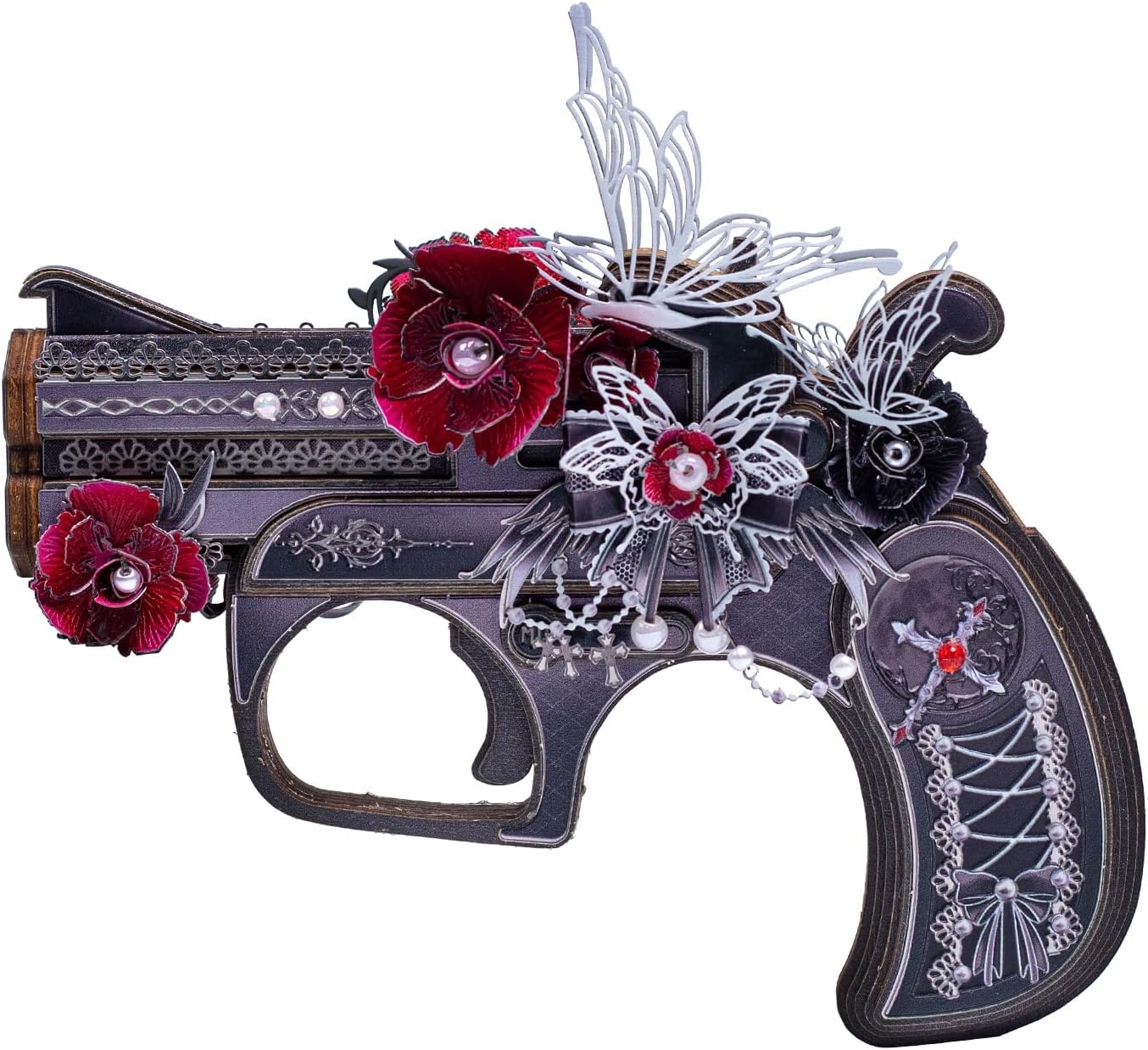 MU 3D Wooden Puzzle for Adult Derringer-Rose of The Night Defender Wood Gun Toy Building, AK47 Revolver Rubber Band Gun Pistol Toys 3D Metal Puzzles Model Kits, DIY Kits Hobbies Xmas Birthday Gift