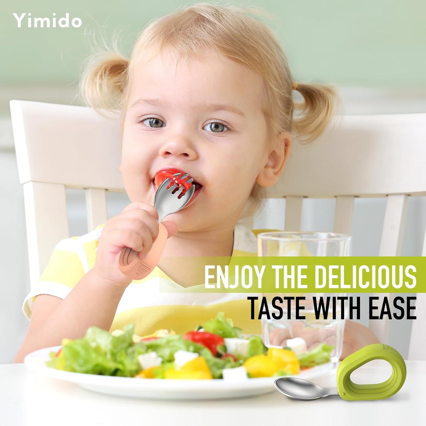 Toddler Utensils - Baby Forks and Spoons Set - Kids Stainless Steel Silverware - Children Safe - Self Feeding - Dishwasher Safe (Orange + Green)