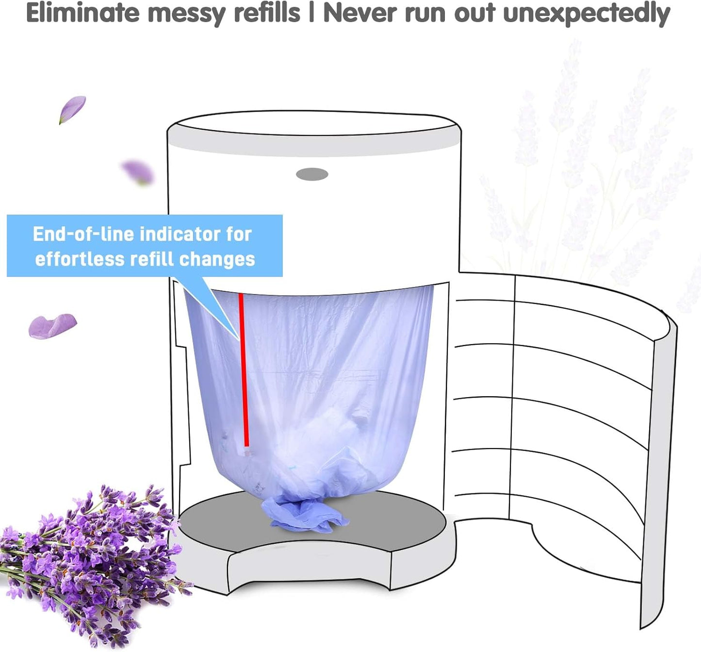 Refills Compatible with Dekor Classic, 30% Extra Length Diaper Pail Refills 4 Pack Diaper Pail Liners Lavender Scent