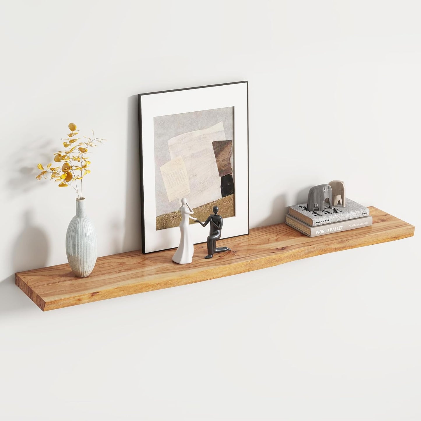 Rustic Elm Wood Floating Shelf for Wall, Live Edge 48"W x 9.2"D x 1.4"H, 1 Pack with Invisible Bracket, Large Wall Mounted Storage Shelf for Living Room Bedroom Kitchen Bathroom Decor, Natural Finish